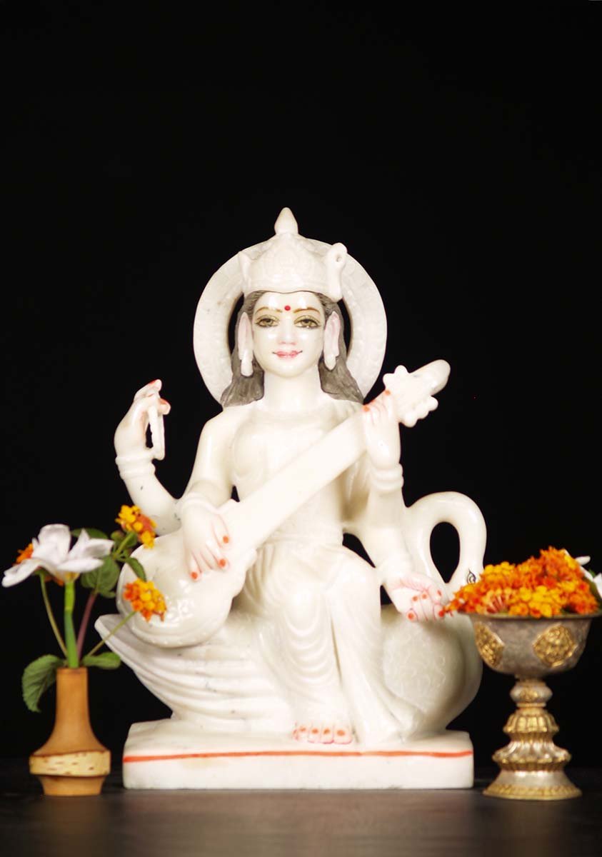 Marble Veena Saraswati Statue 14"