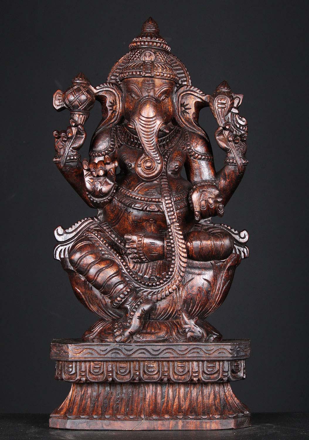 Wood Ganesha Sculpture 24"