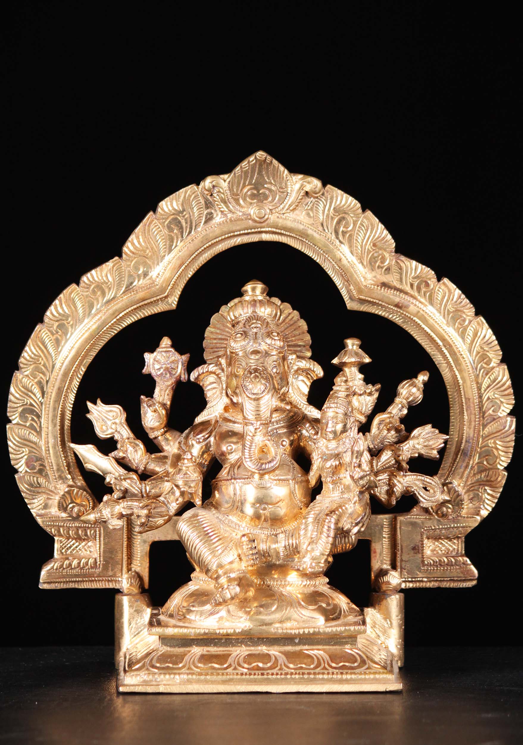 Bronze Vallaba Ganapati with Lakshmi Statue 10"