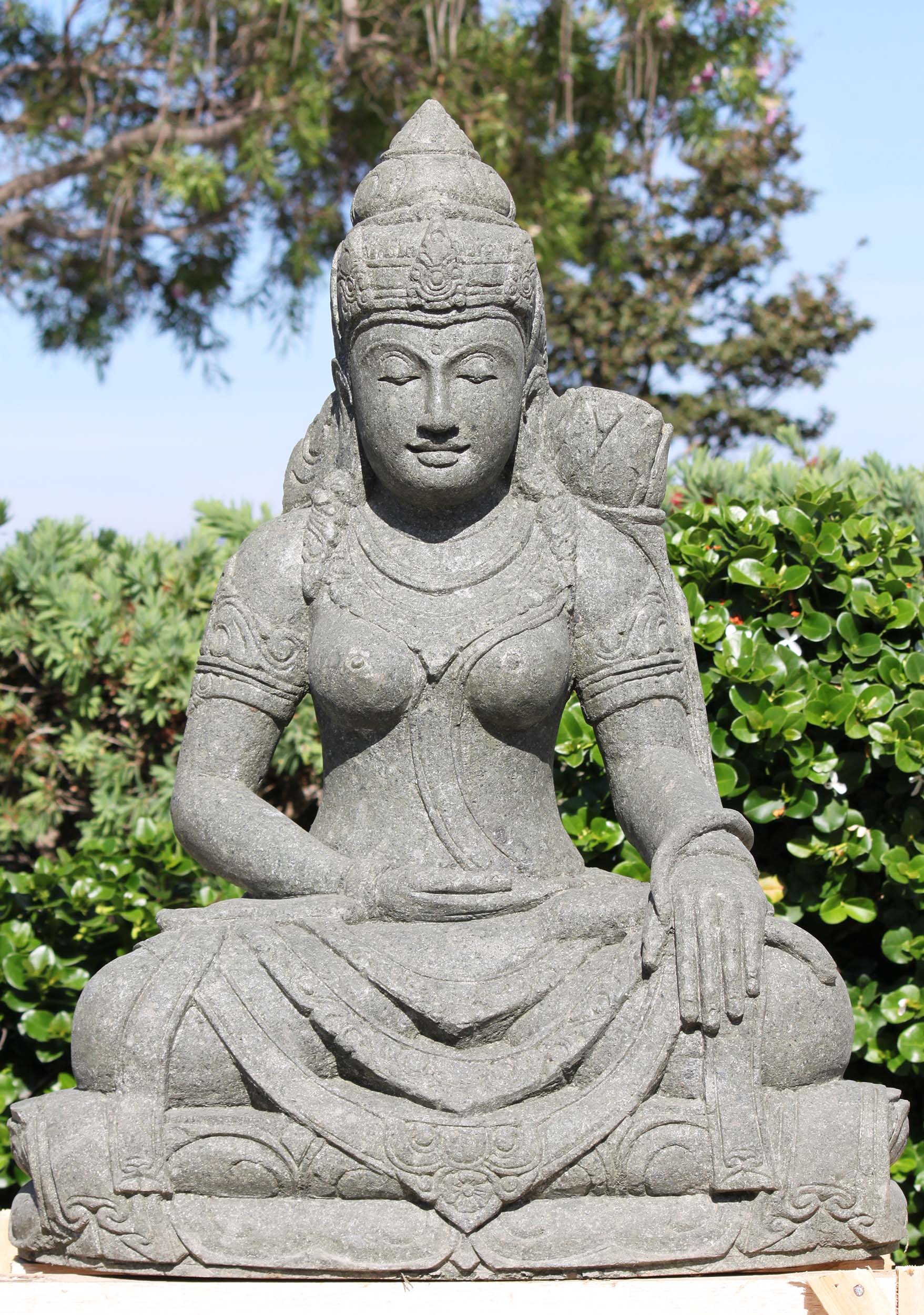 Stone Seated Devi Tara Statue 38"