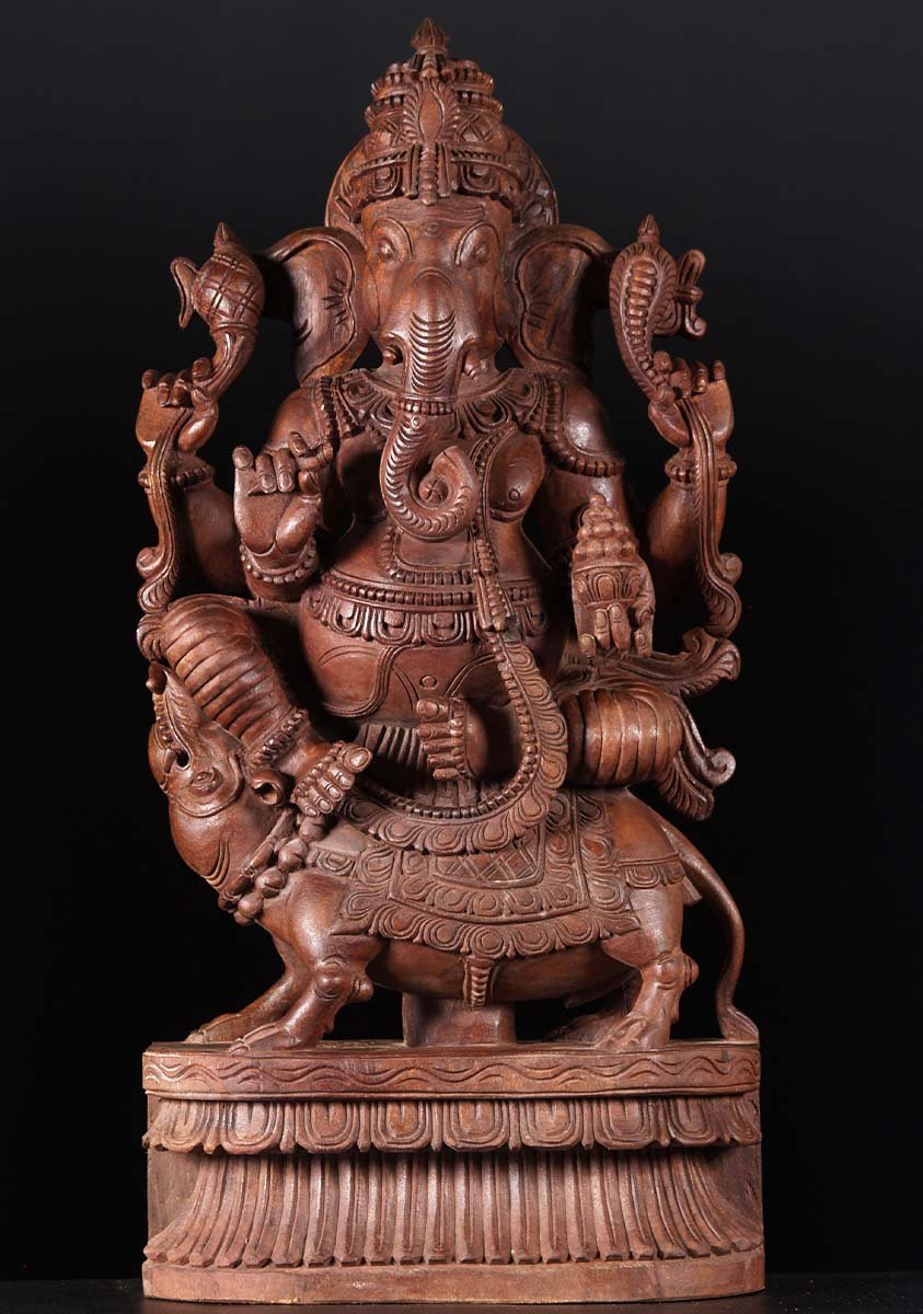 Seated Ganapathi Mooshika Statue 36"