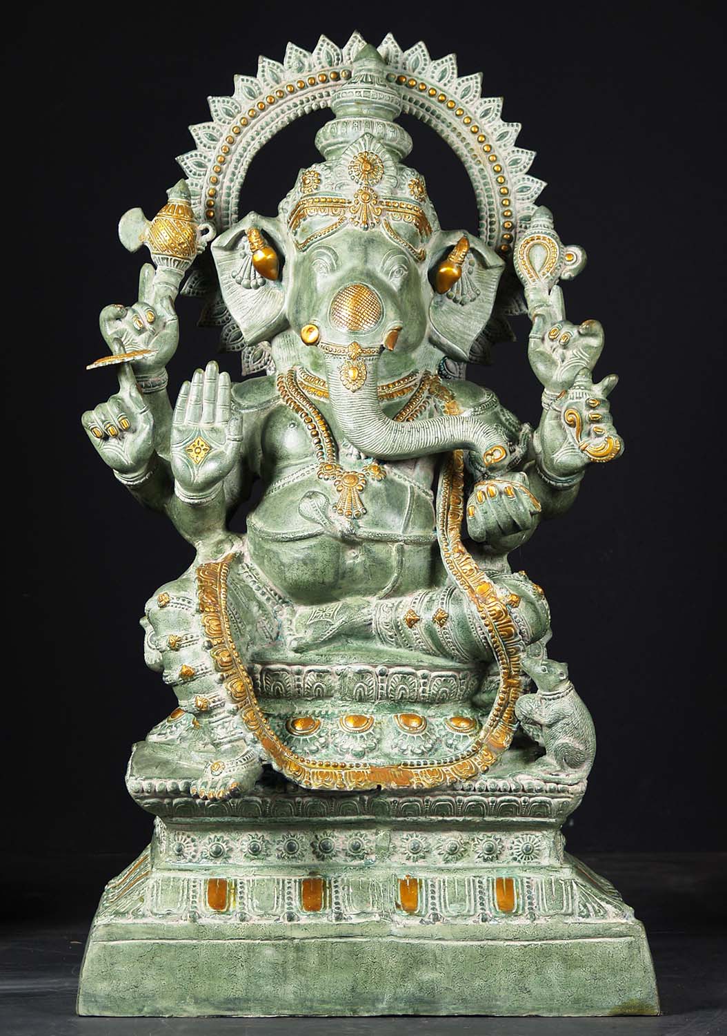 SOLD Brass Seated Ganesh With 6 Arms 45