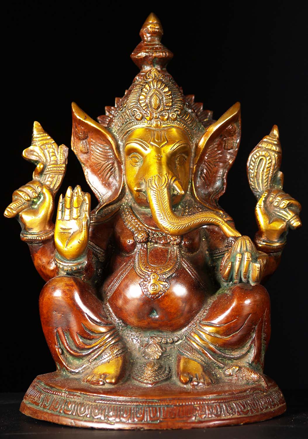 Brass Seated Abhaya Mudra Ganesh Statue 11