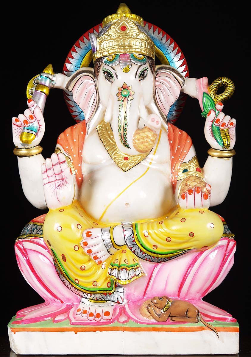 White Marble Seated Ganesh Statue 23"