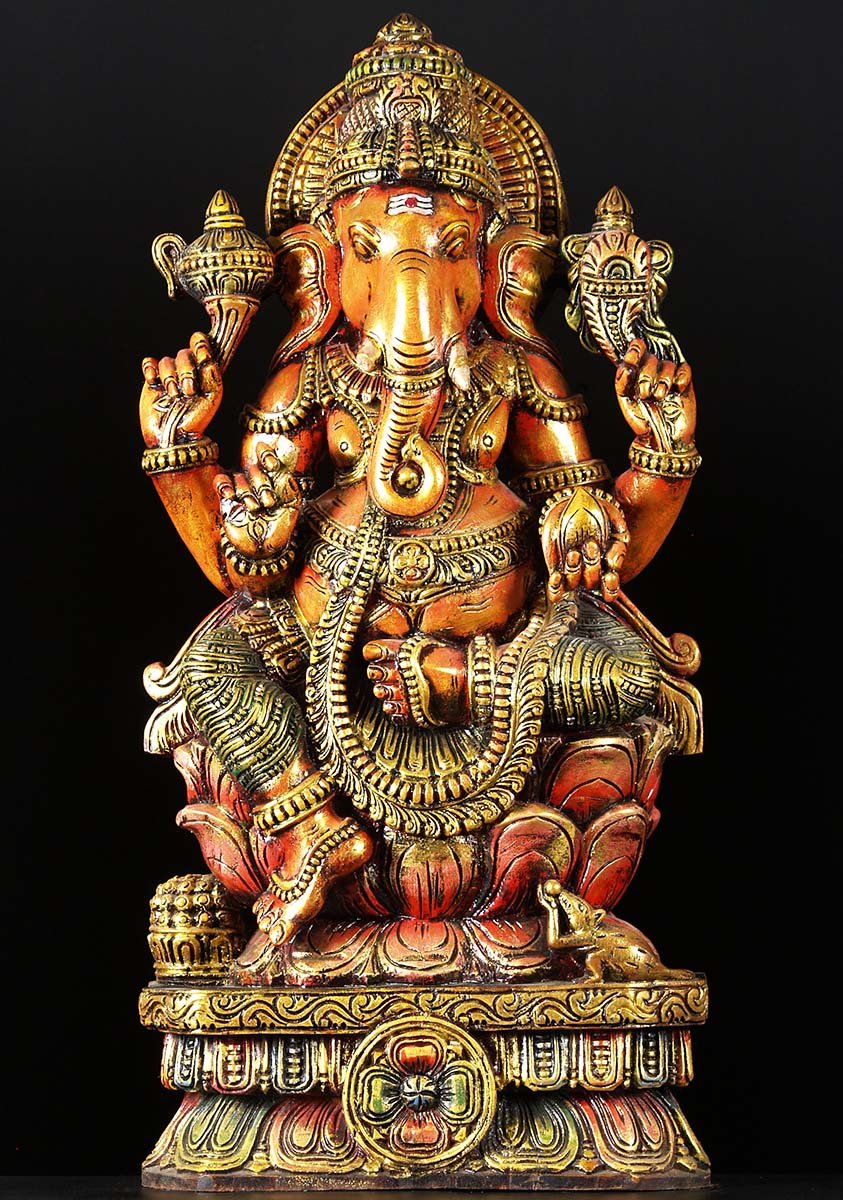 Seated Ganesh Wood Carving 36"