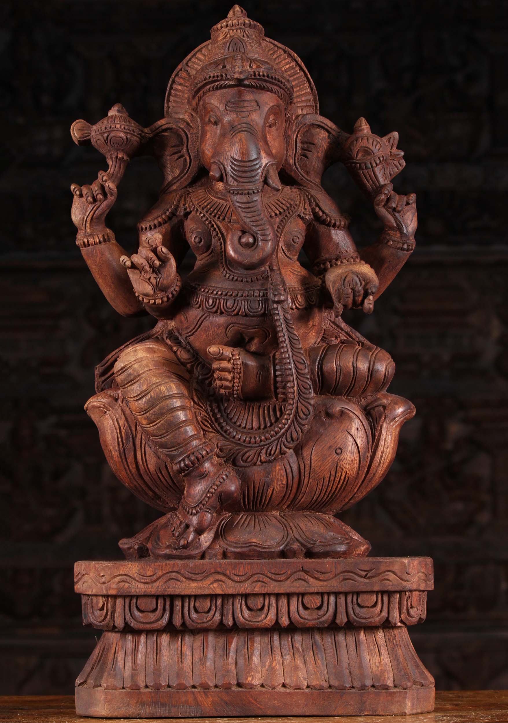 Wood Ganesh Seated in Lalitasana Pose 24"