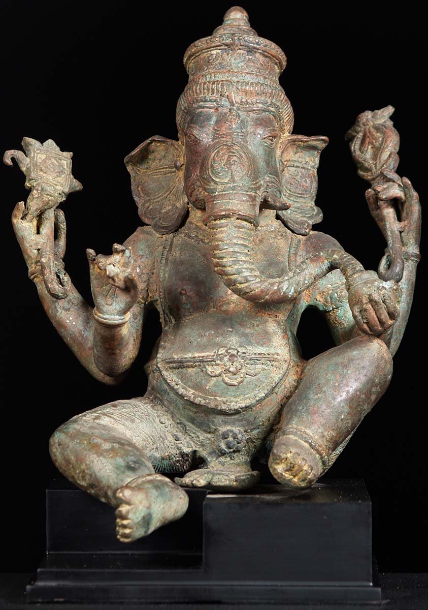 Bali Brass Seated Ganesh Statue 13"