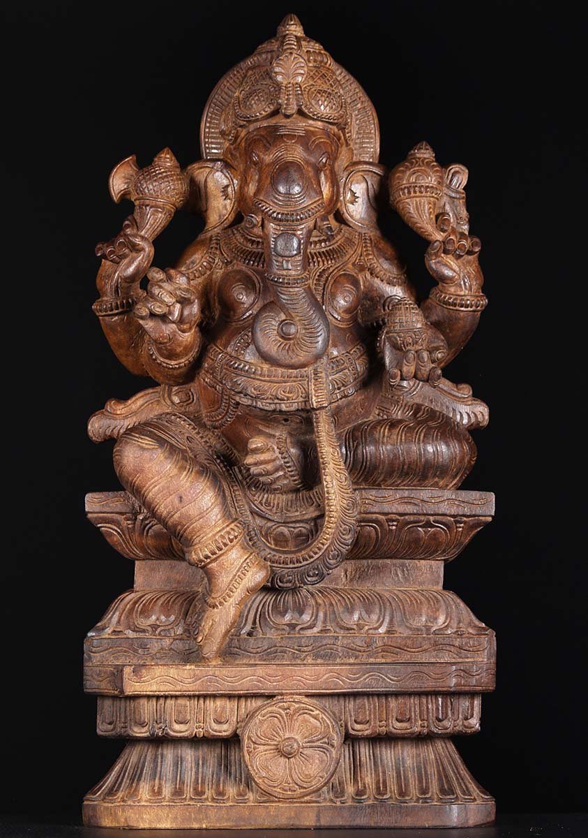 Seated Wooden Ganesha Statue 30"