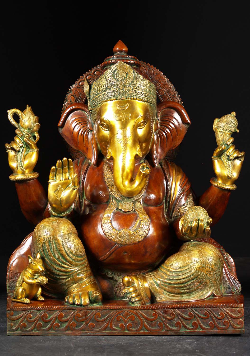 SOLD Brass Large Seated Ganesha Statue 33" (#87bs56z): Hindu Gods