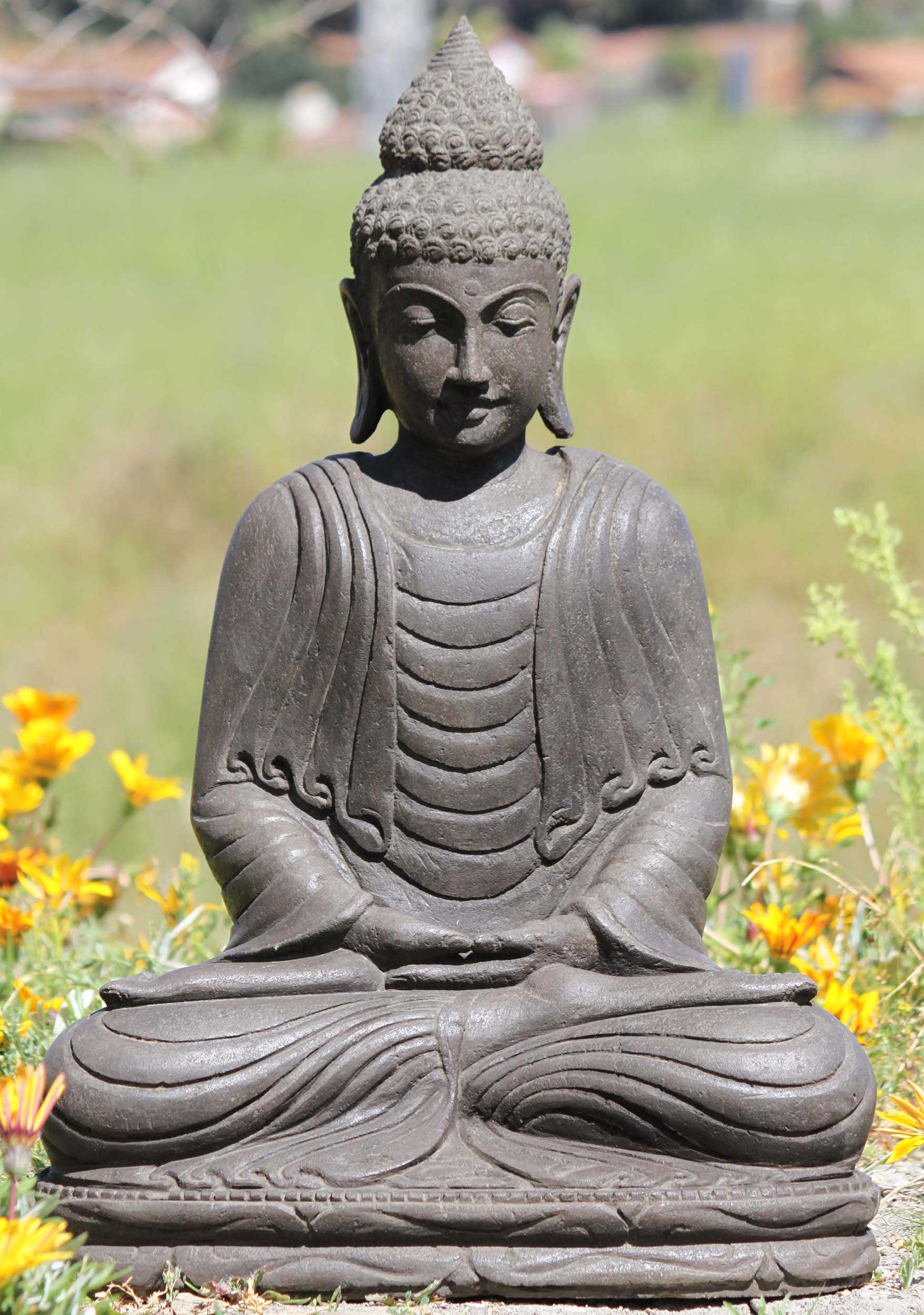 SOLD Seated Meditating Stone Buddha Statue 27