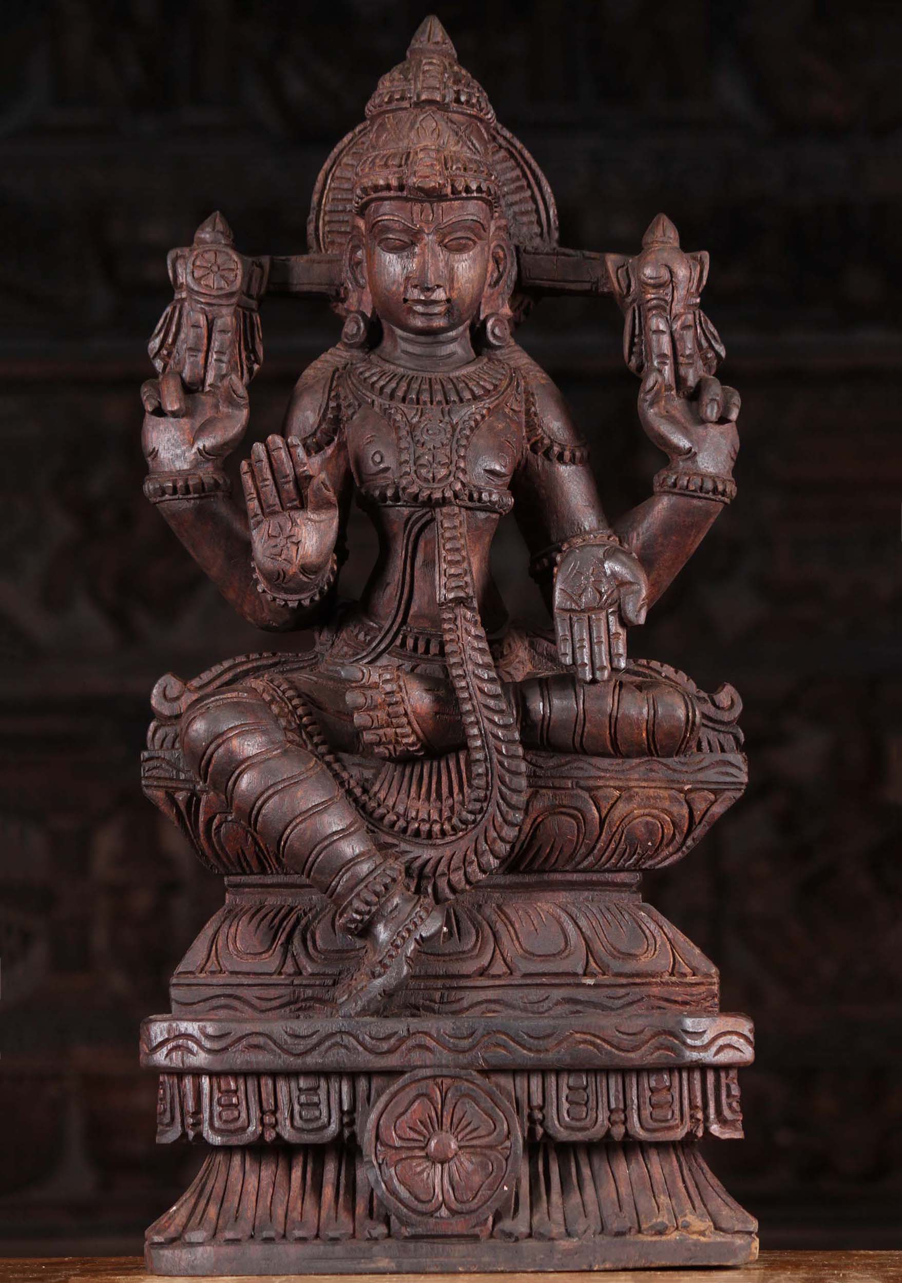 Wood Vishnu in Varada & Abhaya Mudras 24"