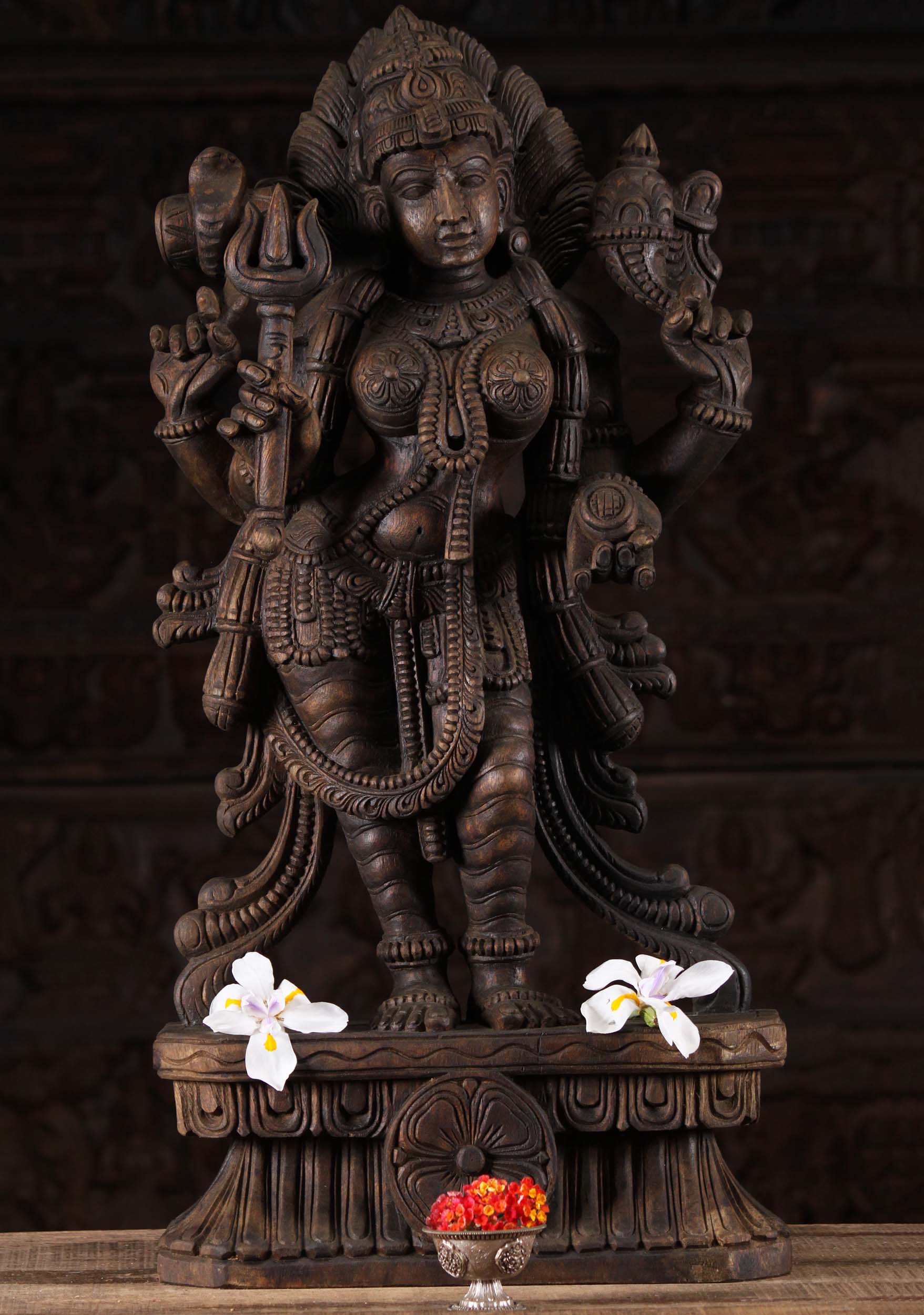 Wood Shakti Mariamman Holding Trident 30"