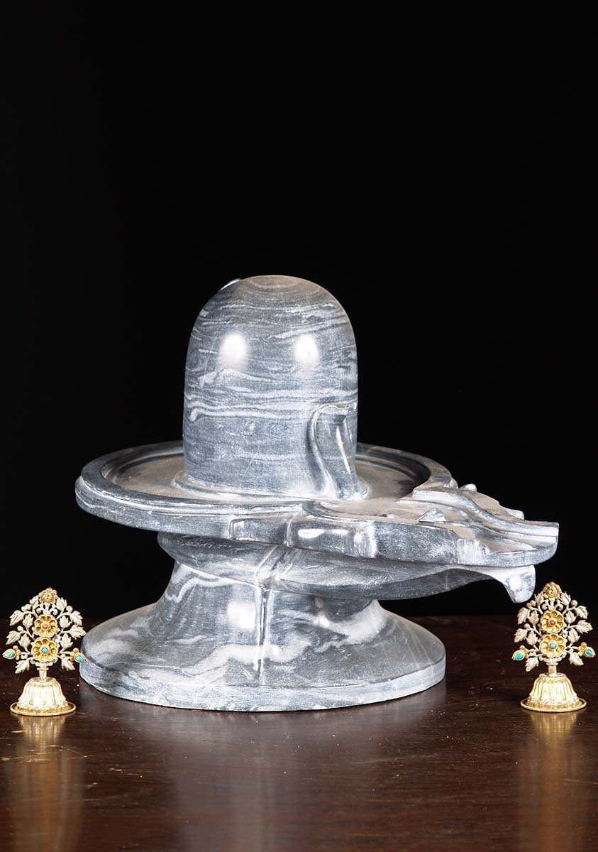 Black Marble Shiva Lingam with Cobras 23"