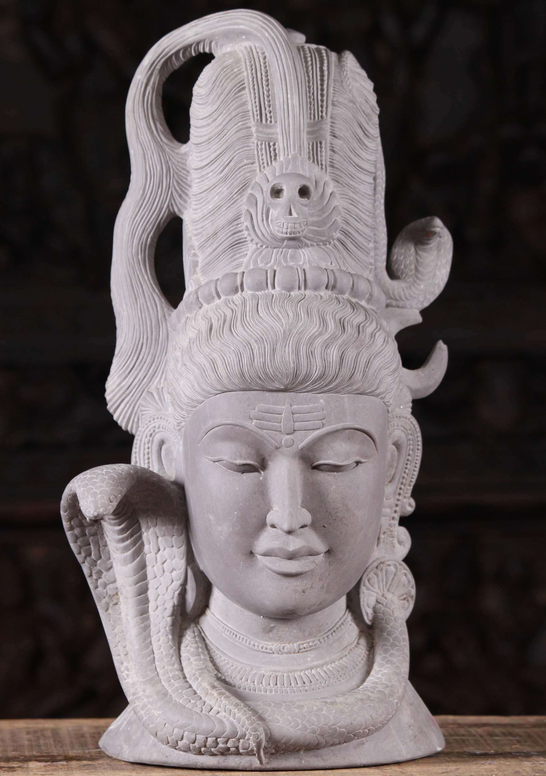 Marble Shiva Bust With Cobra Encircling Neck 16"