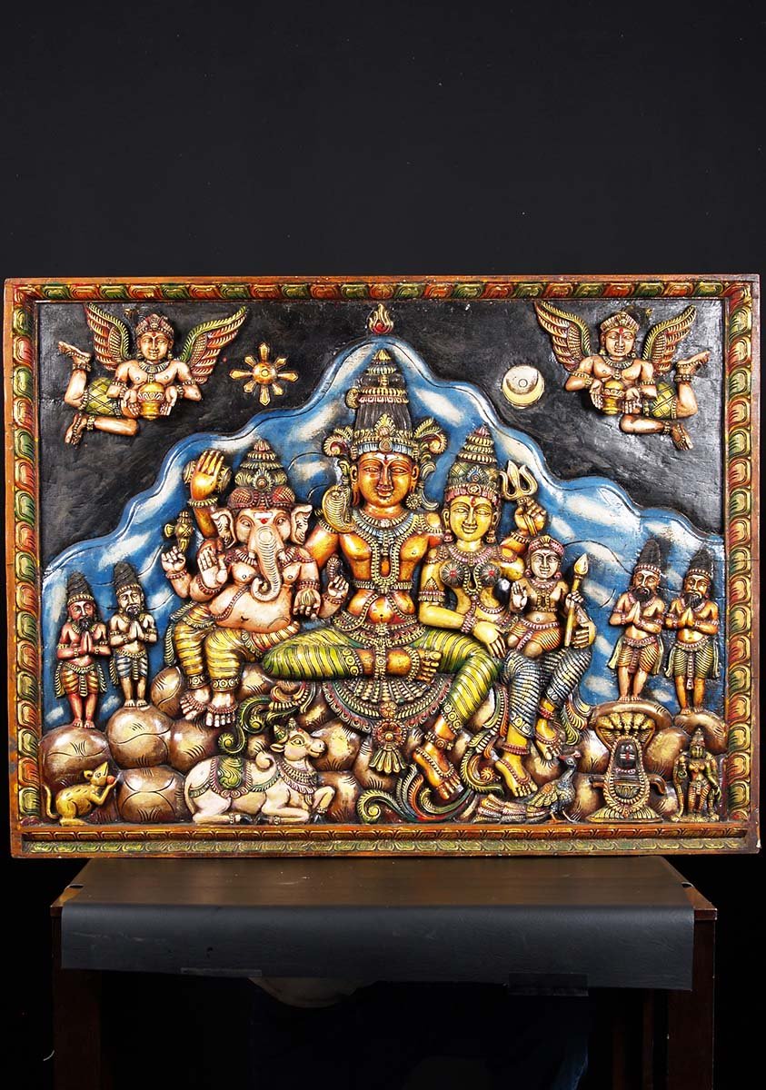 Wooden Shiva Family Panel 48"