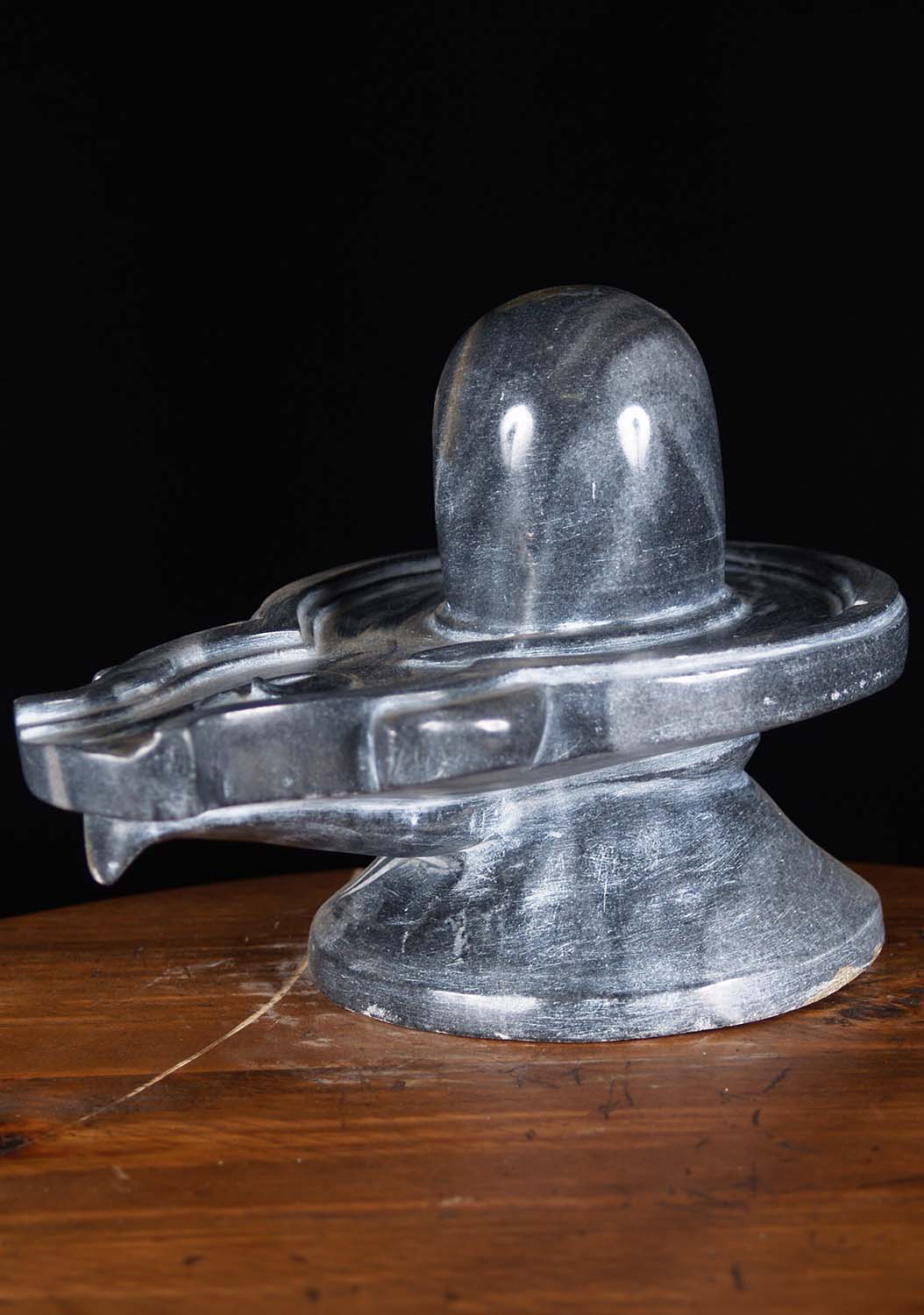 Black Marble Shiva Lingam with 4 Cobras 12"