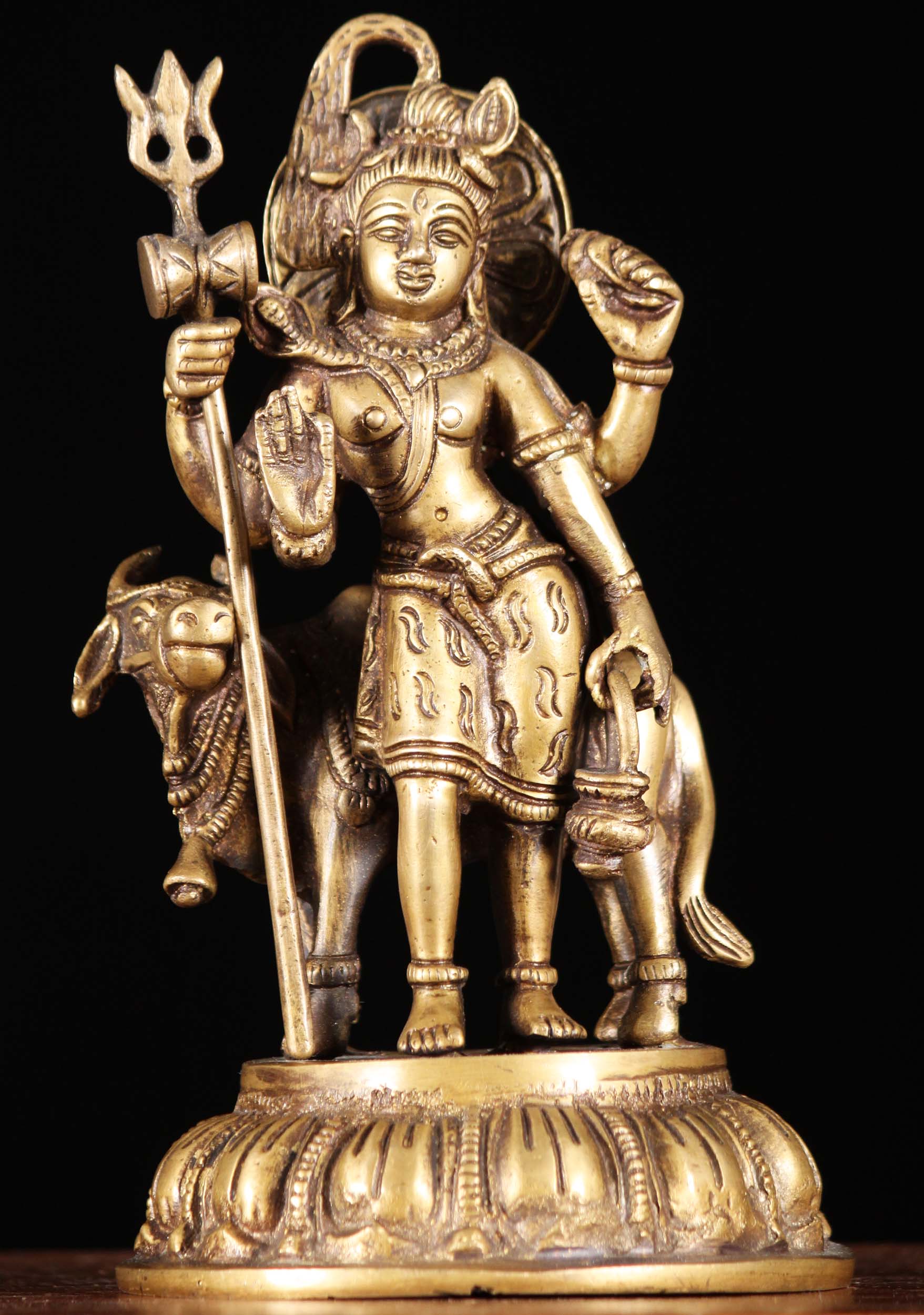 Shiva Small Brass Statue with Vahana White Bull, Nandi & Trident Statue 8"