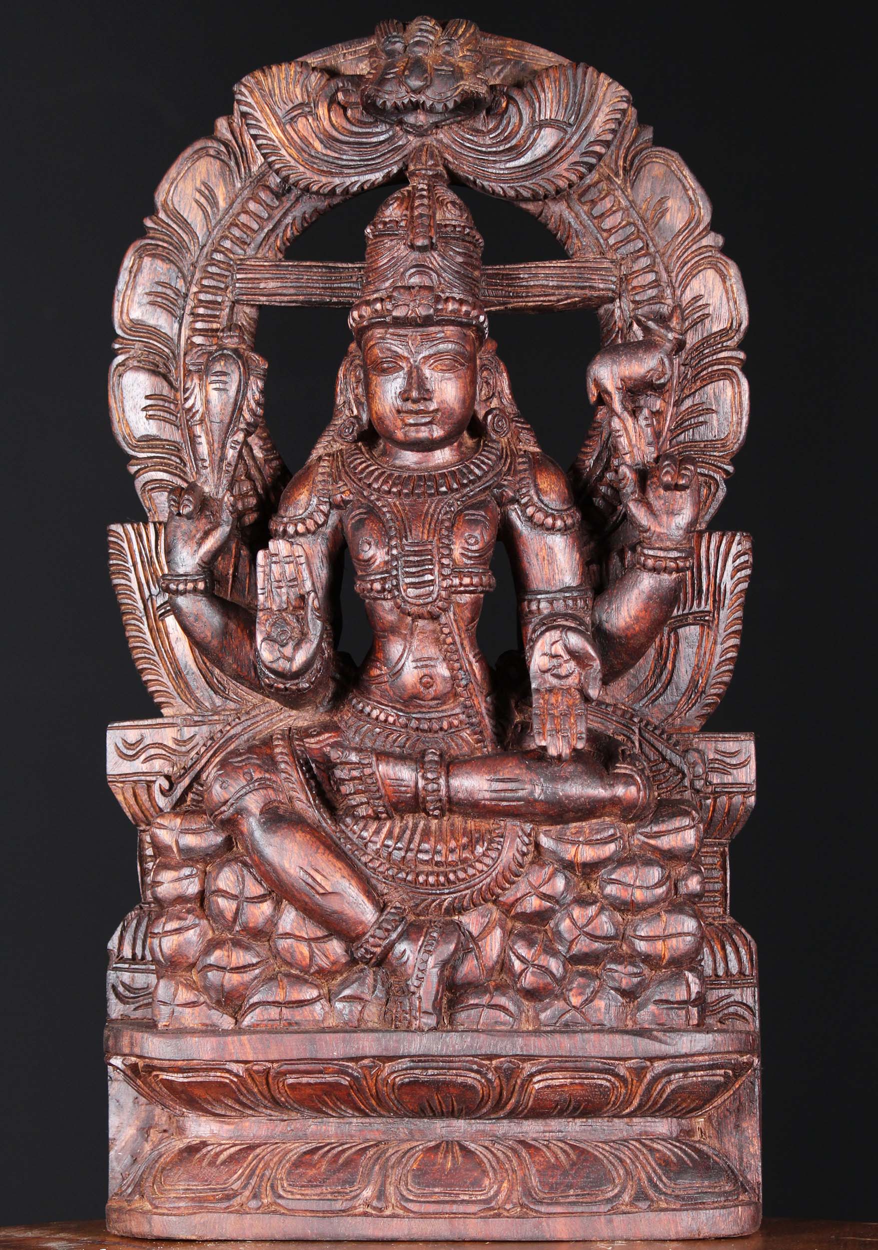 Wood Seated Shiva with Arch Statue 18"