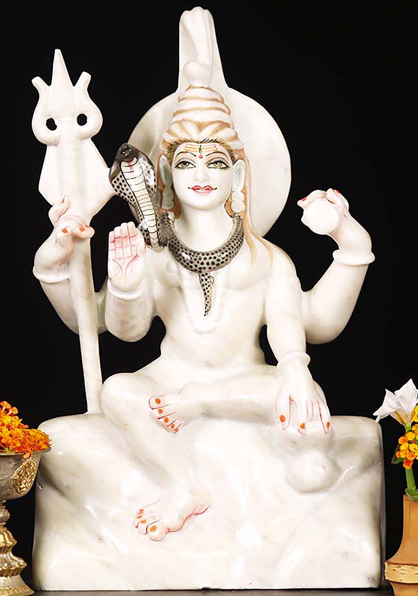 White Marble Shiva Seated on Mnt Kailash 18"