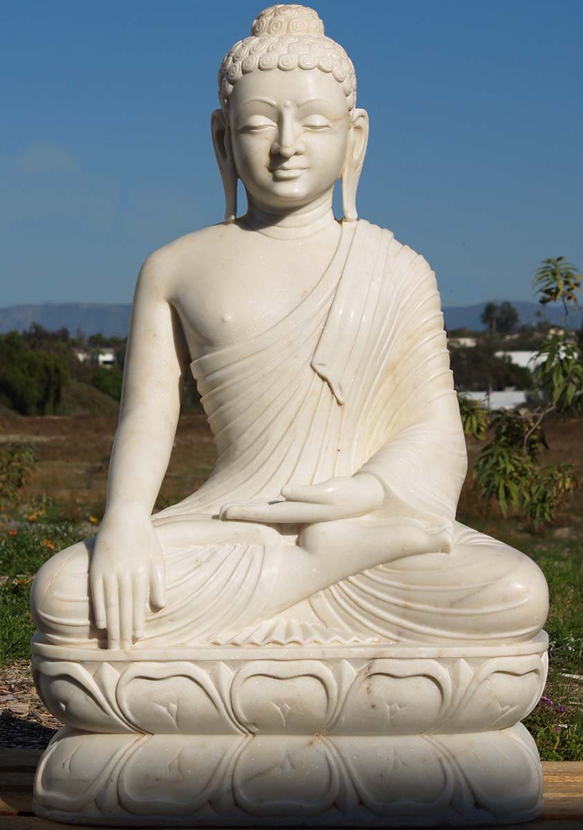 Sitting Buddha White Marble 43"