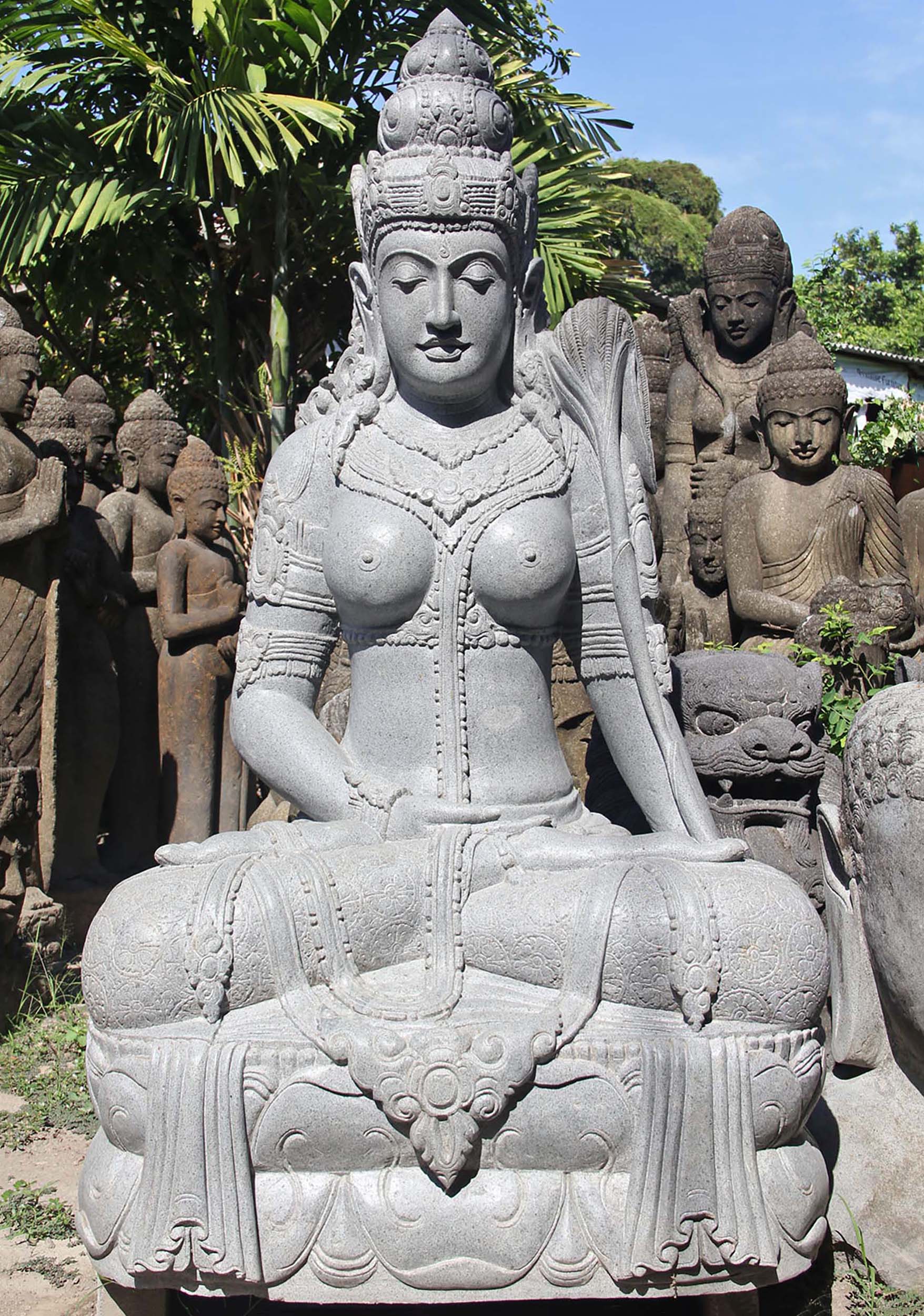 Stone Devi Tara Sculpture Holding Lotus 64"