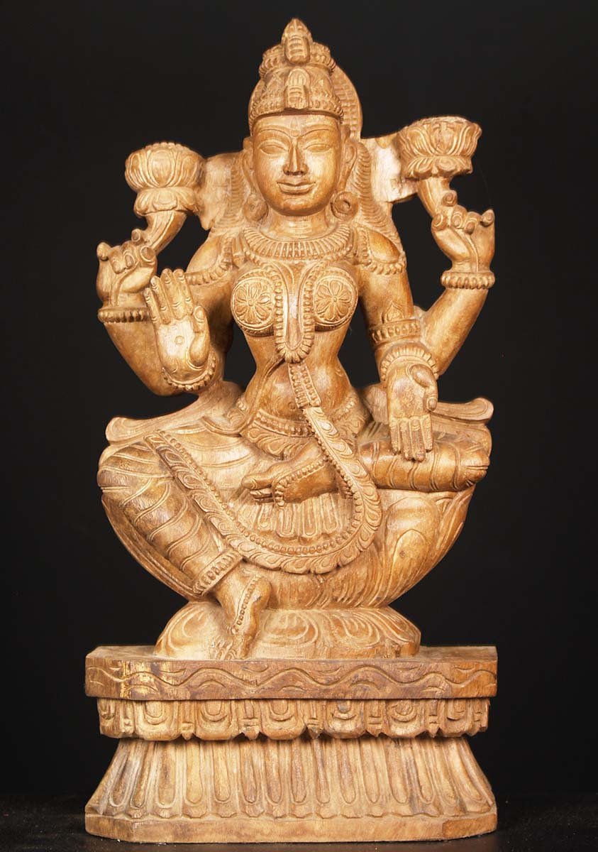 Wooden Seated Lakshmi Statue 24"