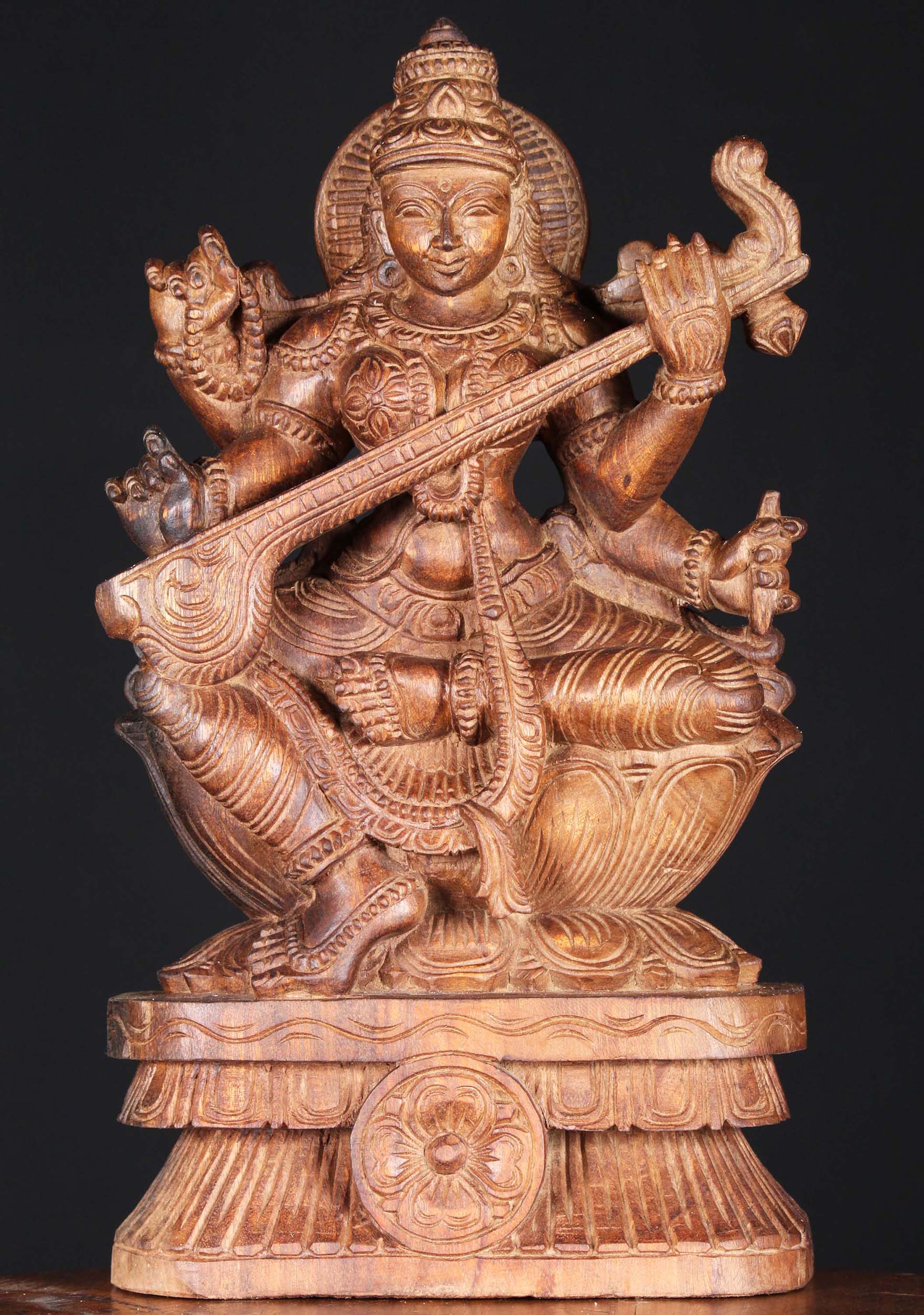 SOLD Wooden Saraswati Statue Playing Veena 18 (#76w6dr): Hindu Gods &  Buddha Statues