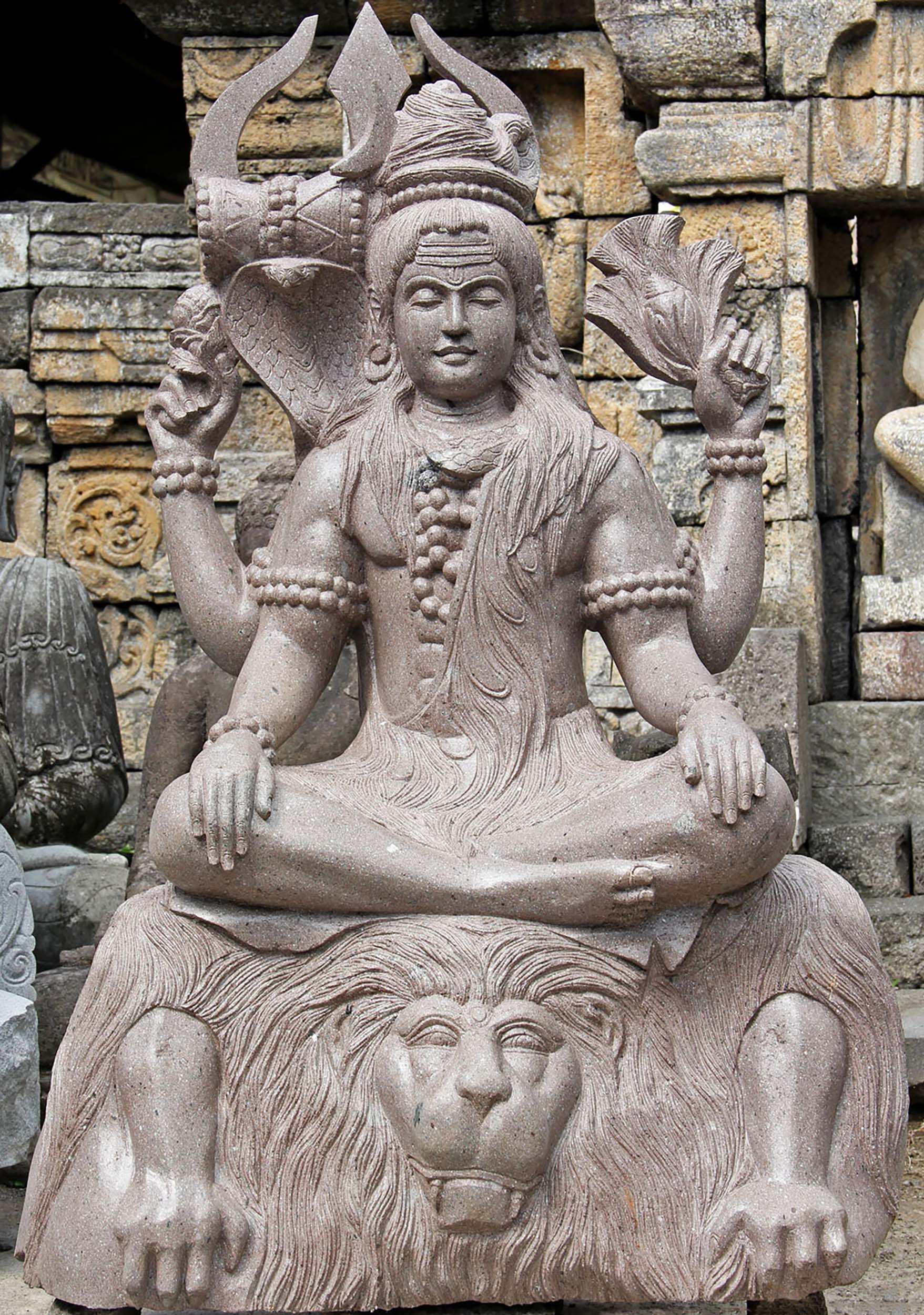 Stone Meditating Shiva Seated on Tiger Skin 47"