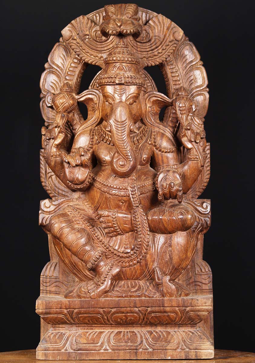 SOLD Wooden Ganesh Statue with Mahakala Arch 24