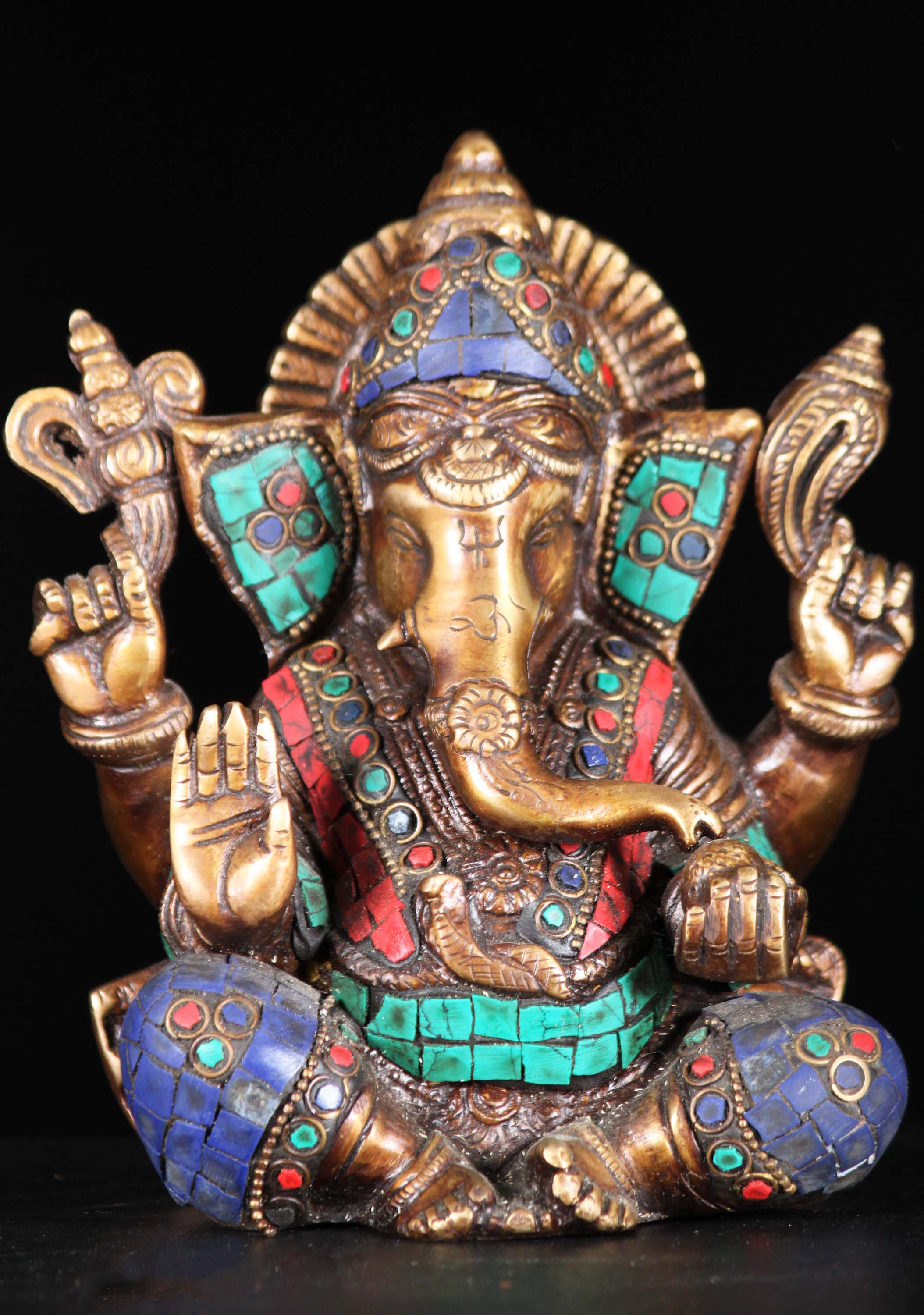 SOLD Brass Small Abhaya Ganesha With Stones 6