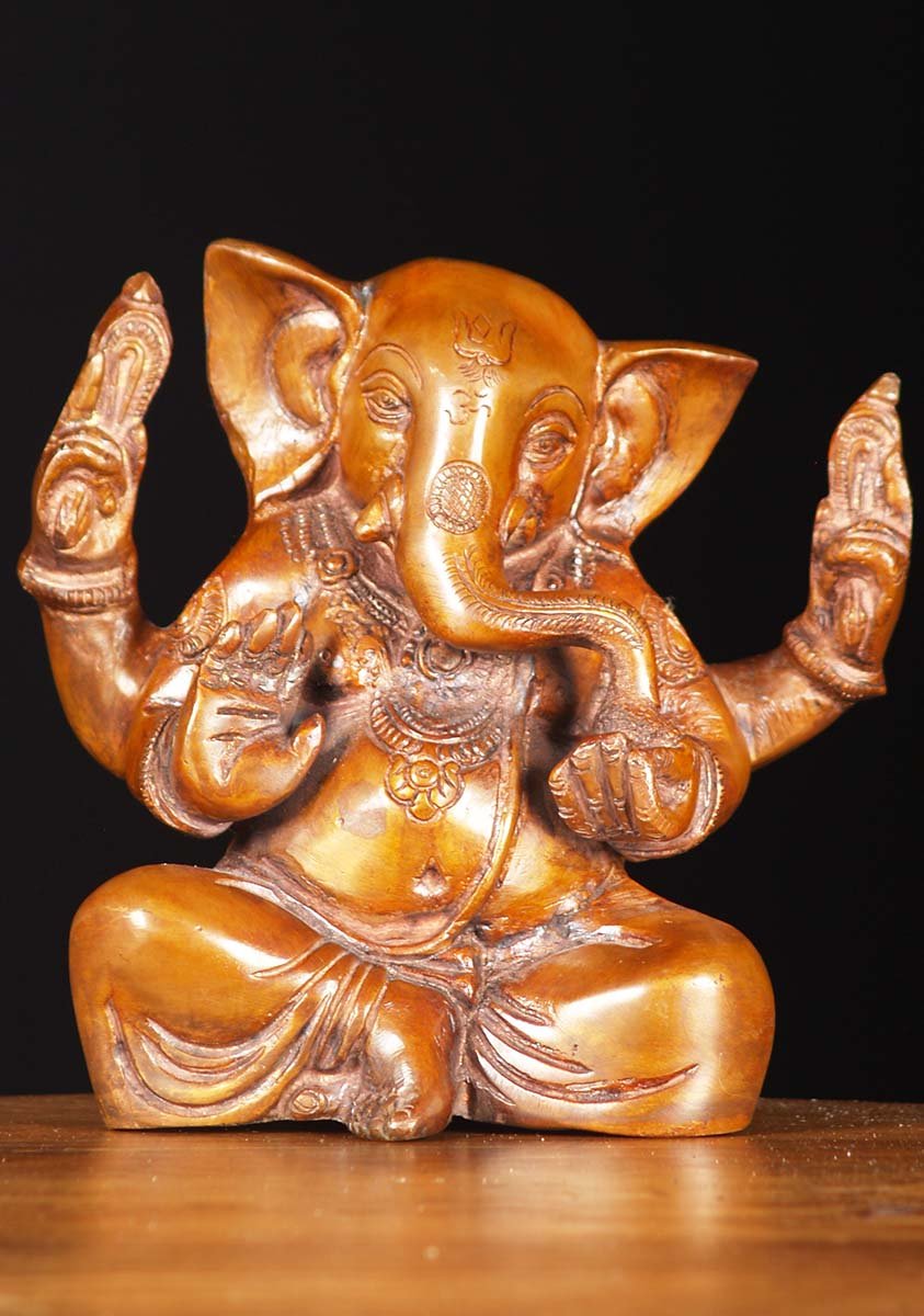 Brass Small Bald Ganesh 6"