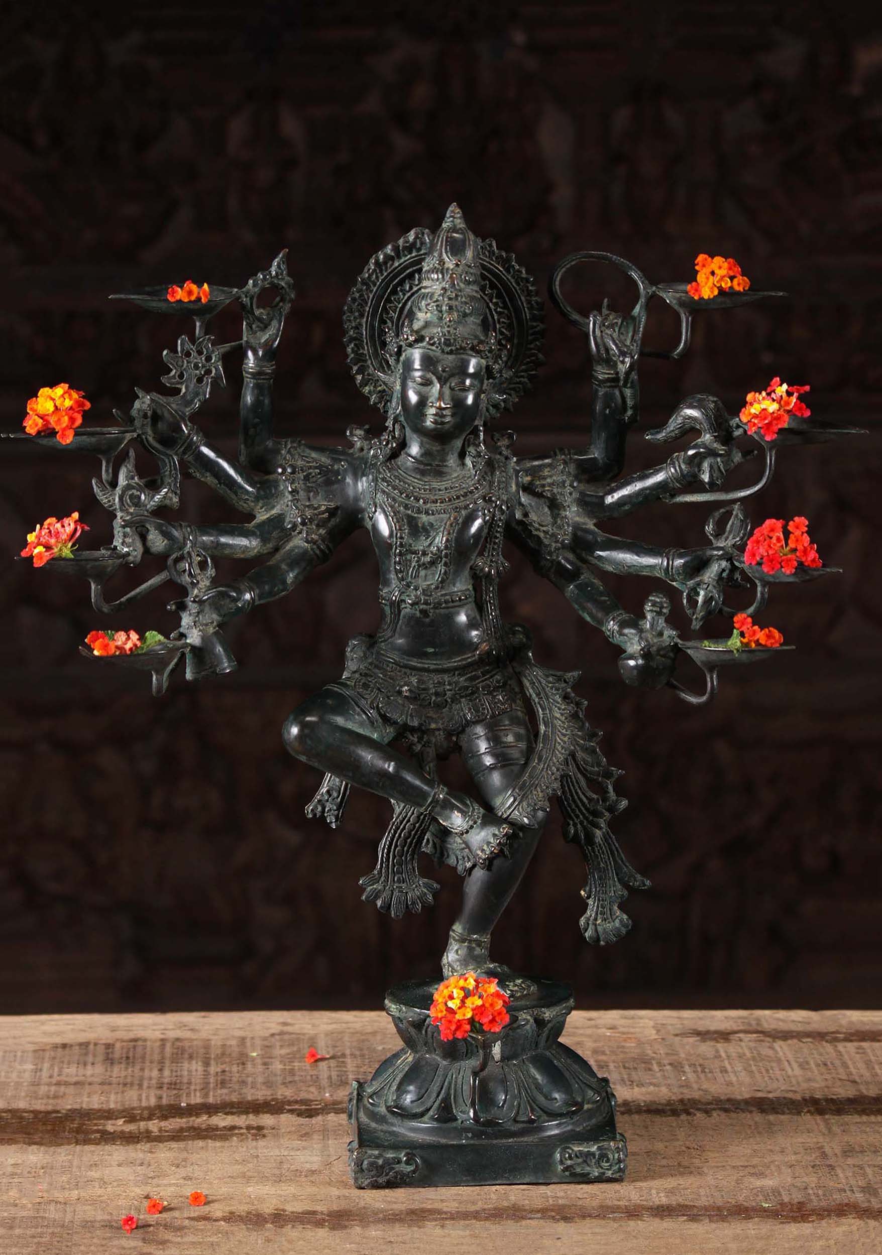 Brass Dancing Kaliya Krishna with 9 Deepams 17.5"