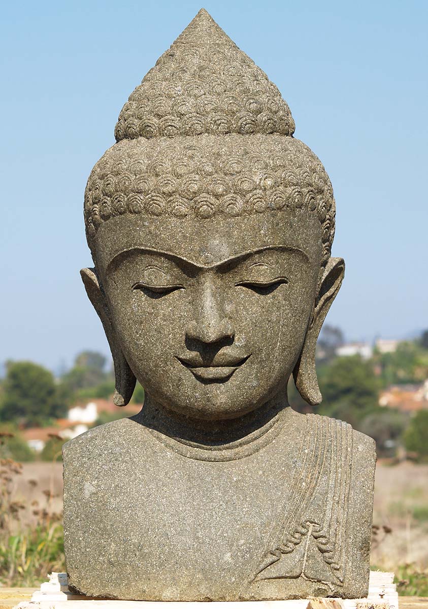 SOLD Stone Buddha Bust Garden Sculpture 32