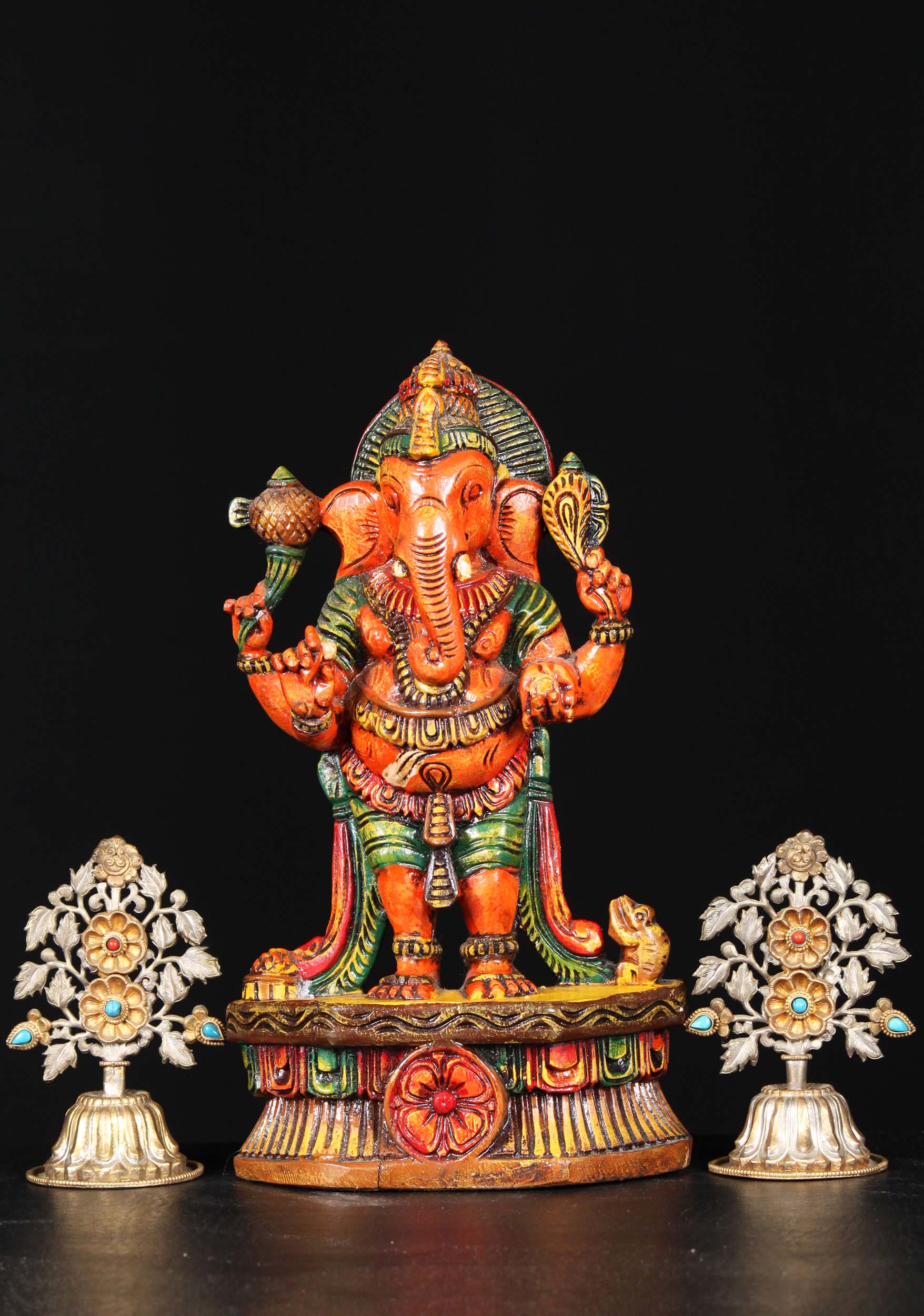 Wooden Small Standing Ganesh Statue 12"