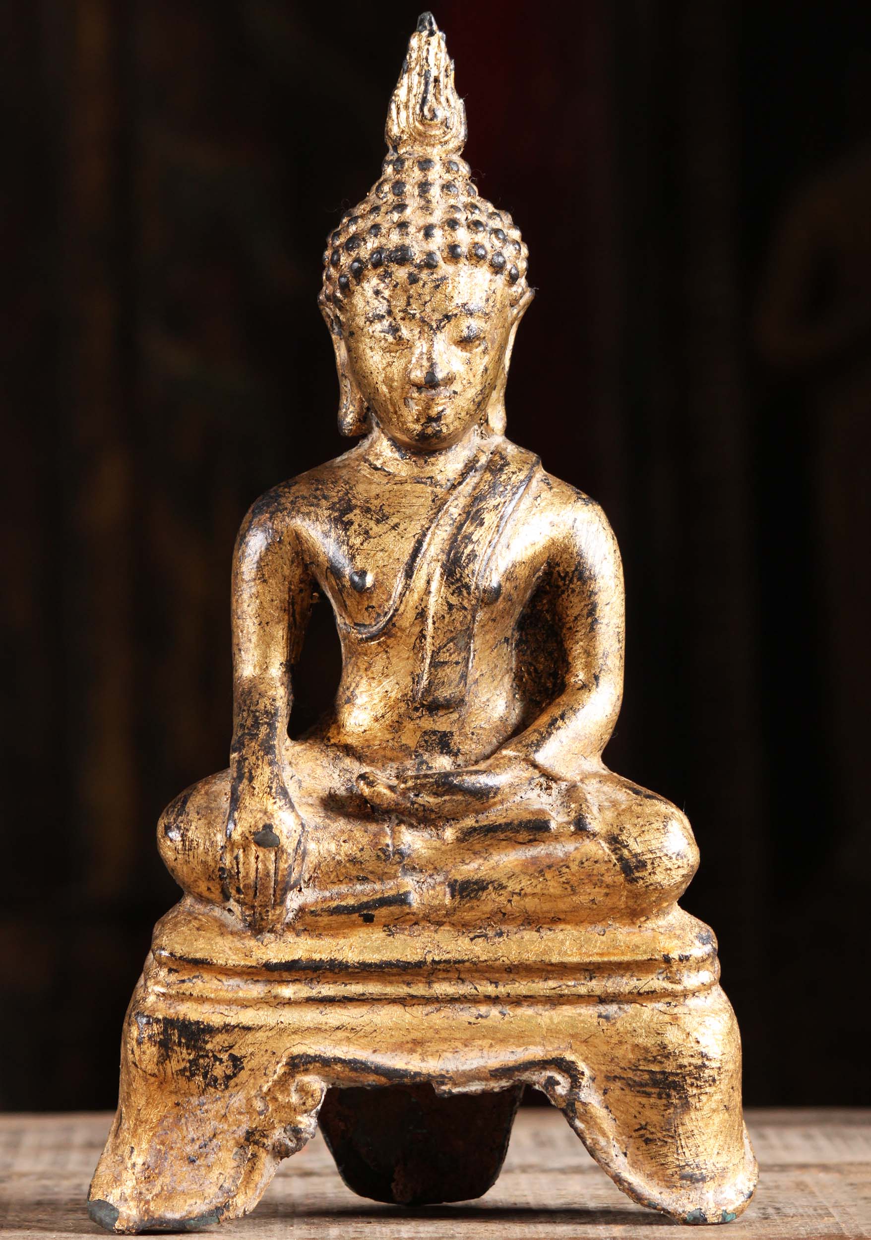 Small Gold Leaf, Earth Touching Thai Buddha 11"