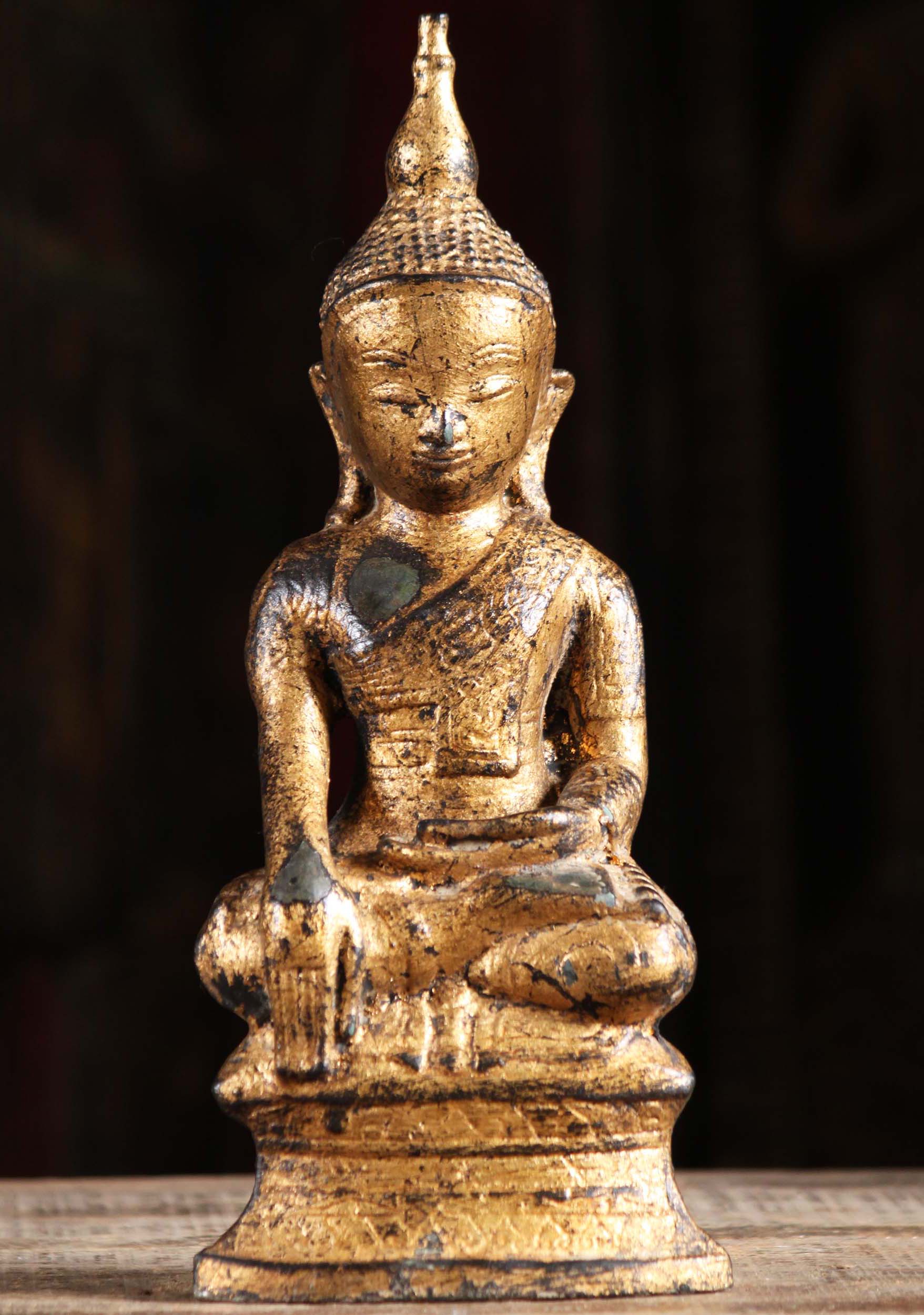 Brass Gold Leaf Thai Lanna Style Buddha Statue 11"