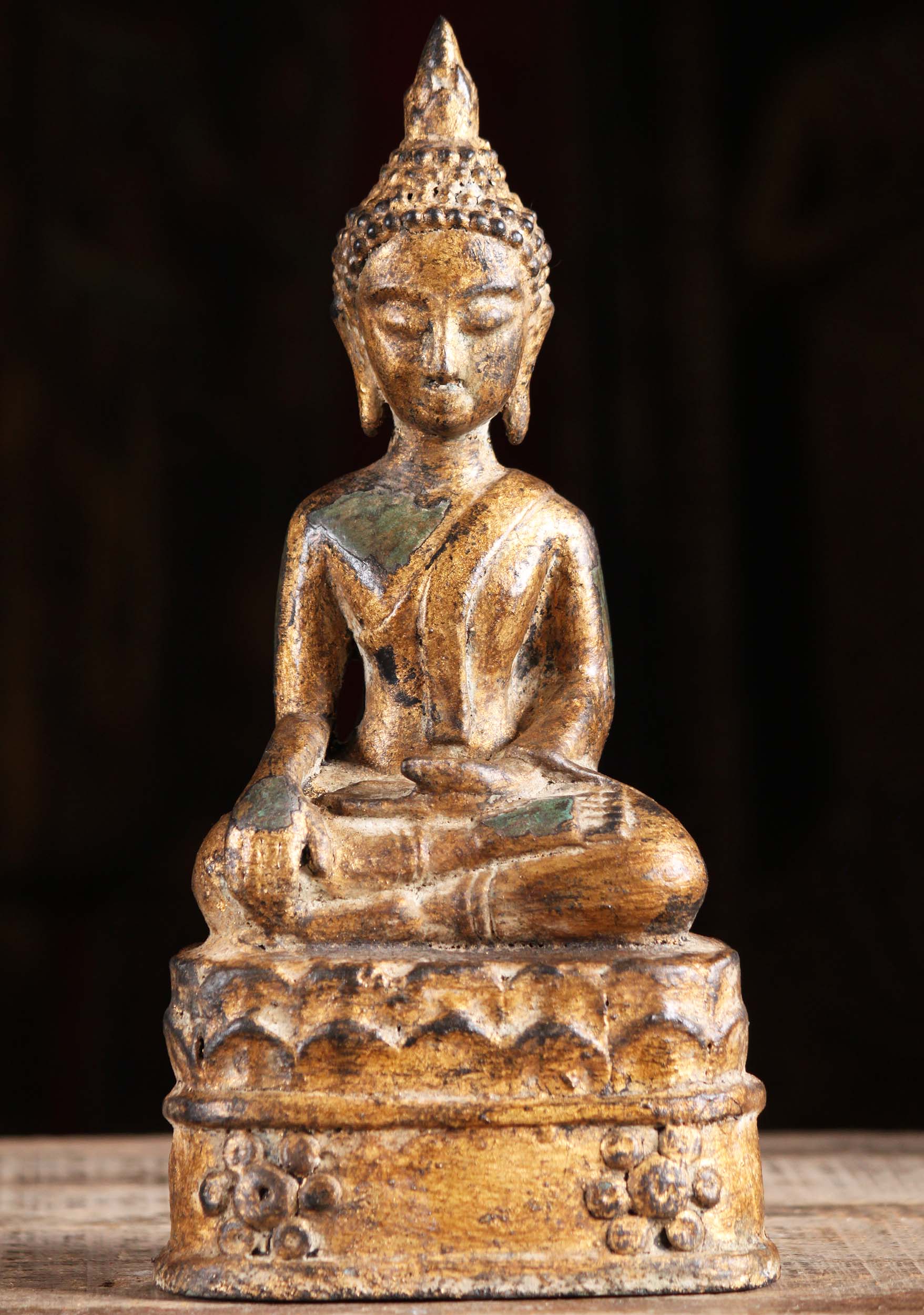 Brass Gold Leaf Laotian Style Buddha Statue 11"