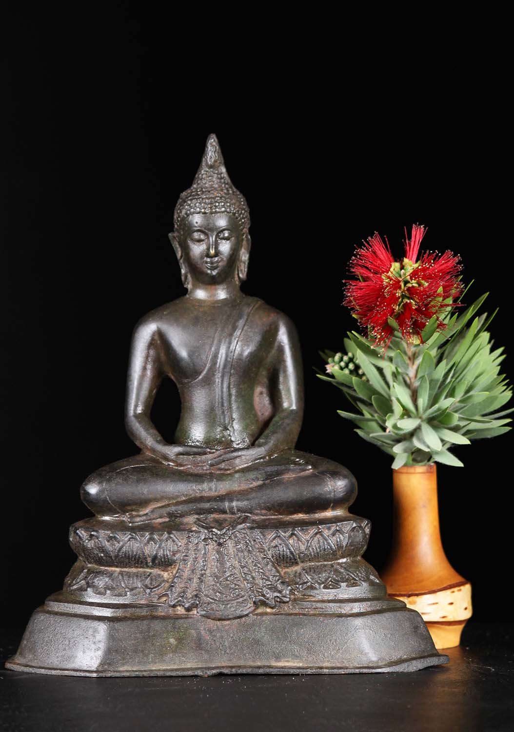 Brass Meditating Sukhothai Buddha Statue 9"