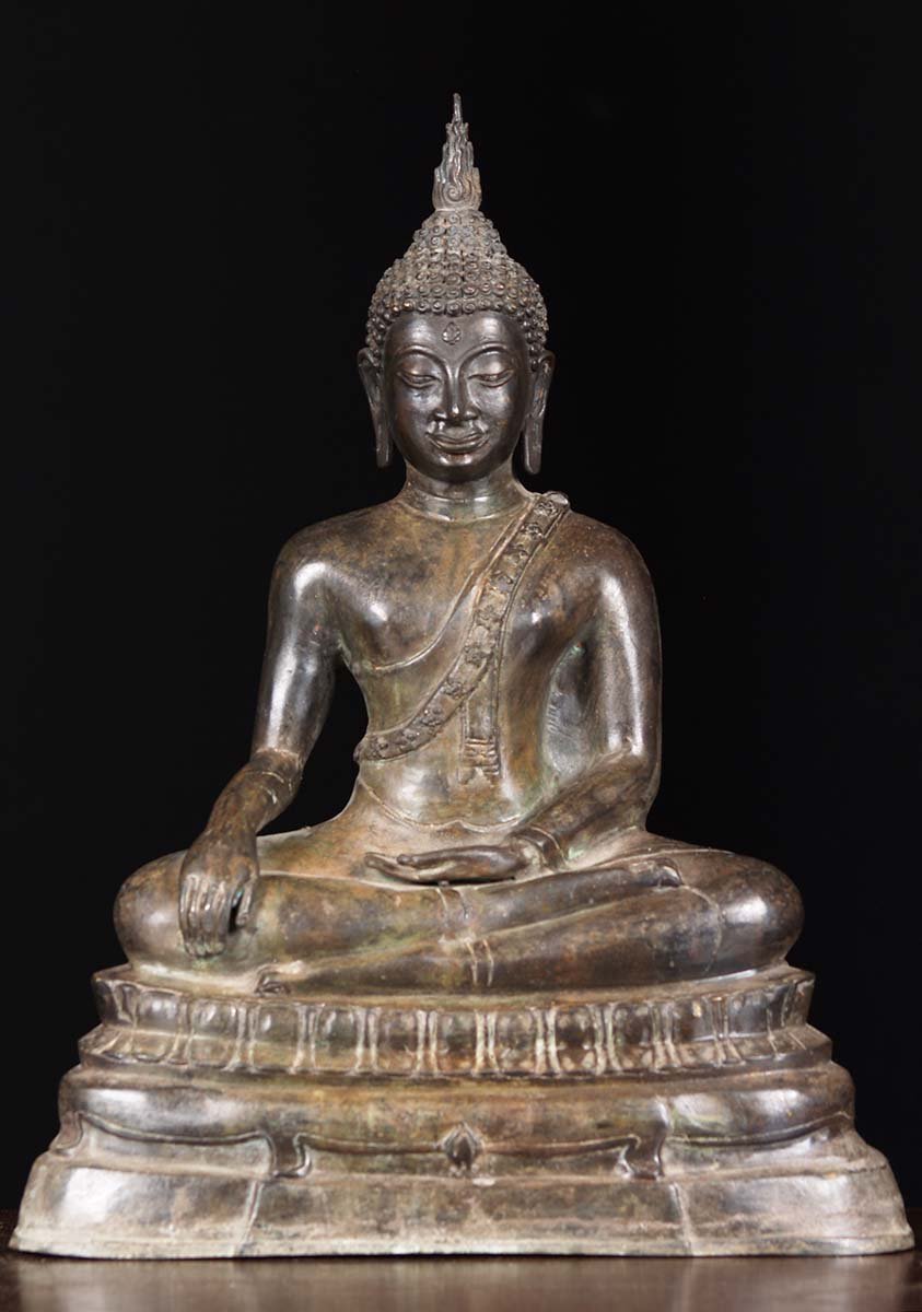 Brass Sukhothai Style Thai Buddha Statue 19"