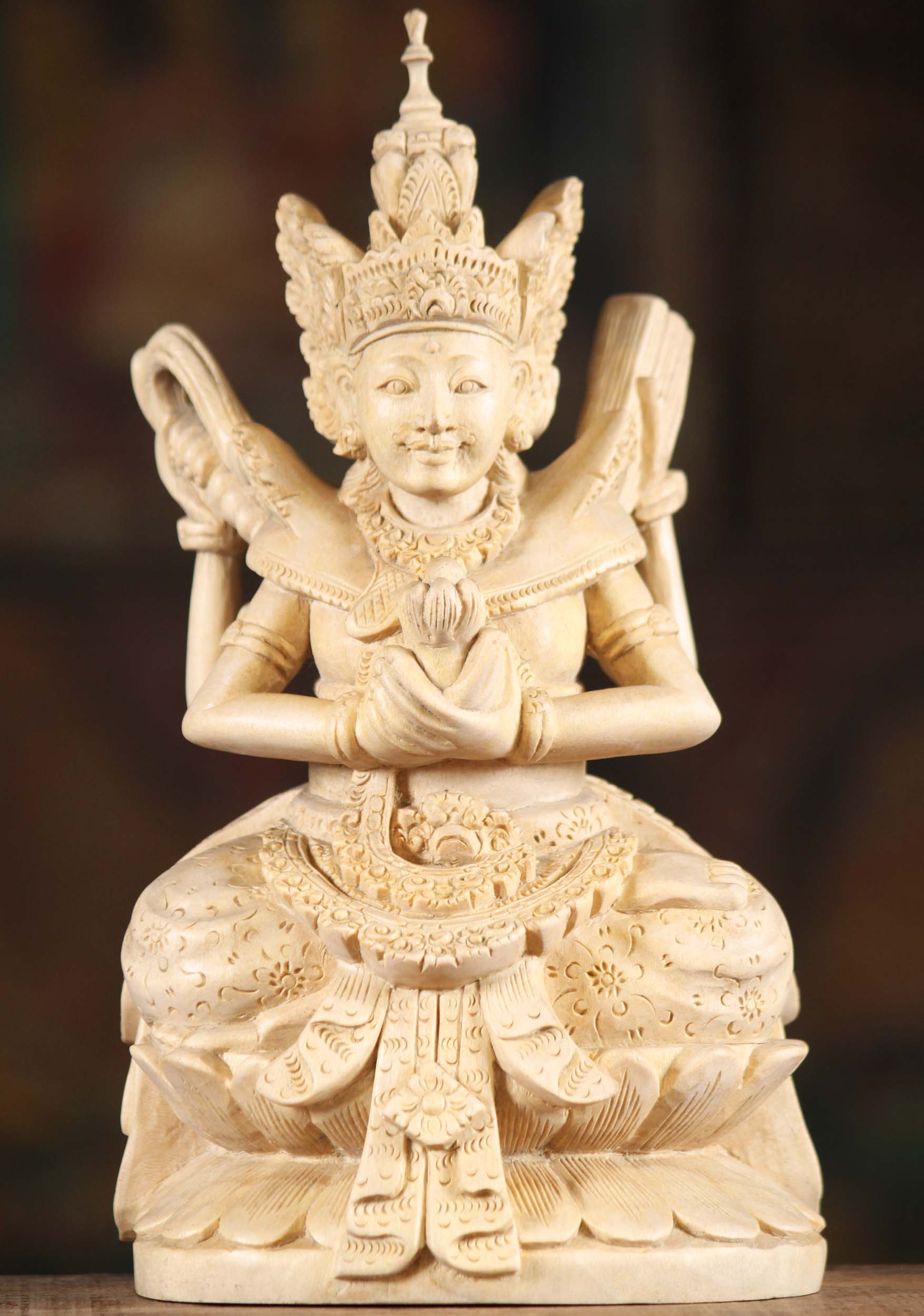 Small Wooden Seated Brahma Statue 10"