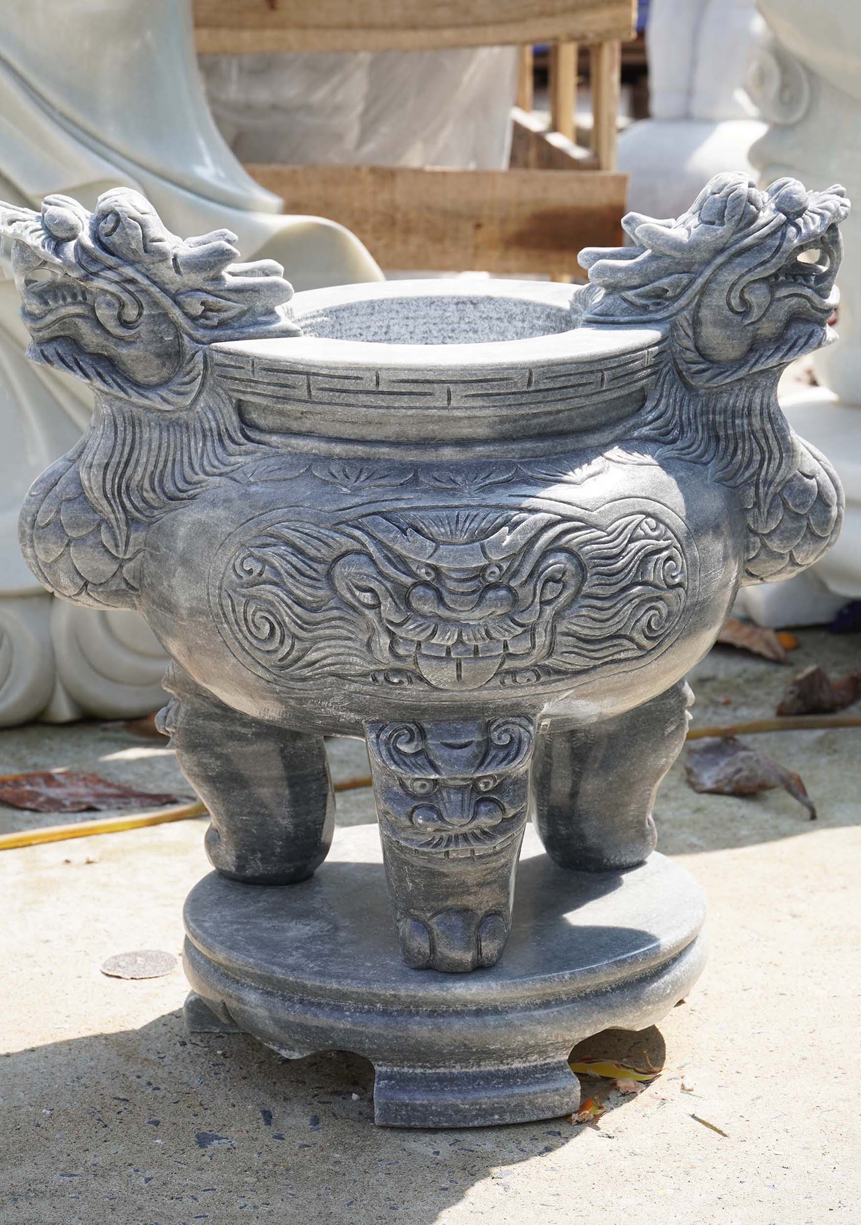 Grey Marble Buddhist Temple Incense Urn 23"