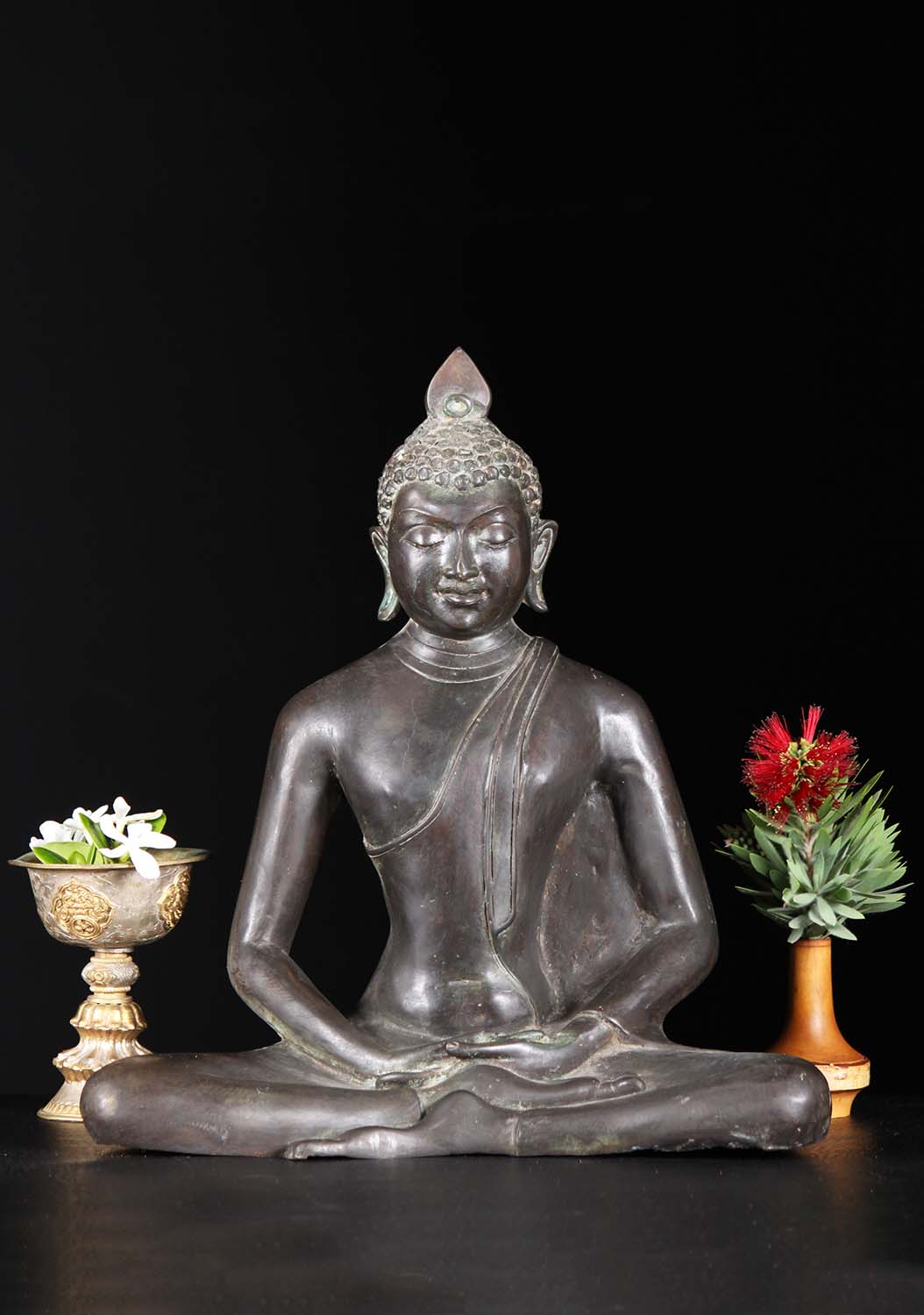 Brass Meditating Sri Lankan Buddha Statue 13"