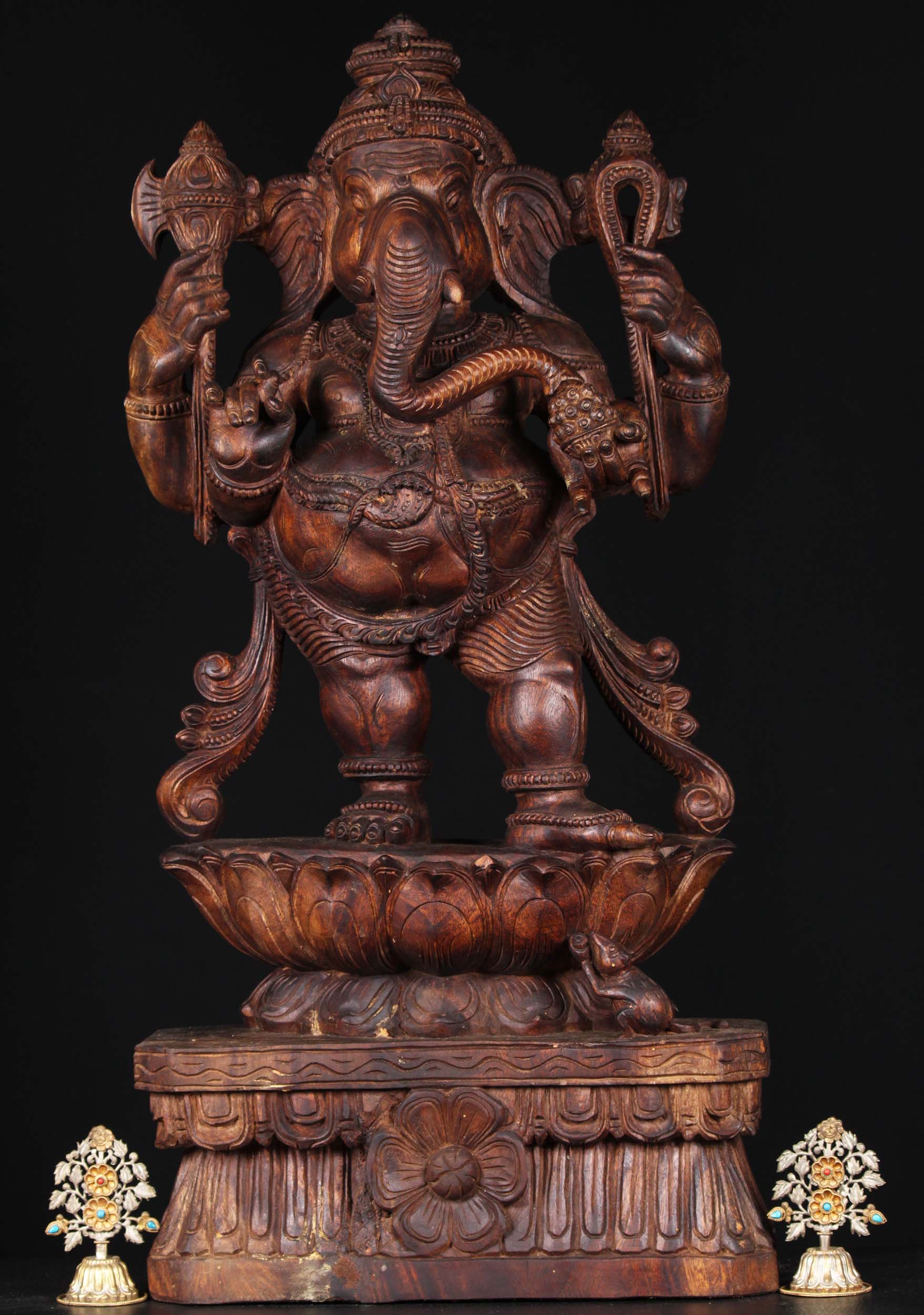 Wooden Standing Ganesh Statue 36"