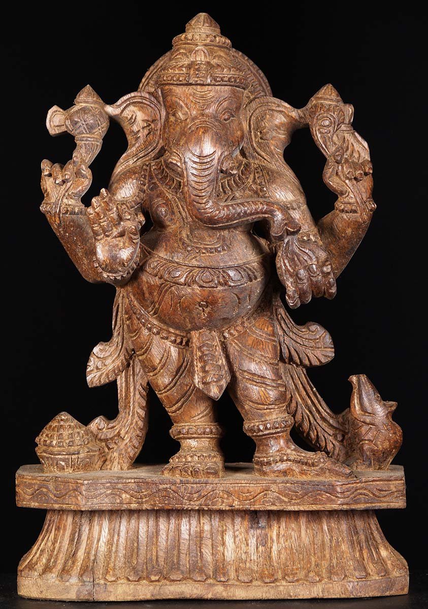 Wooden Standing Ganesh Carving 12"