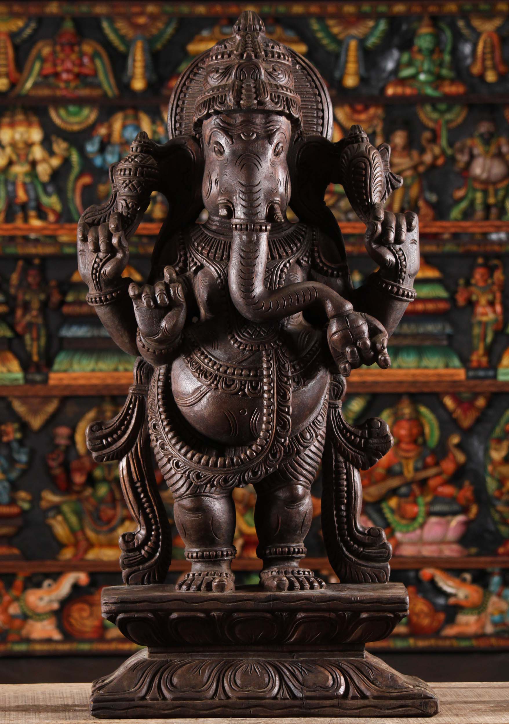 Wood Standing Ganesha with Saivite Tilak 36"