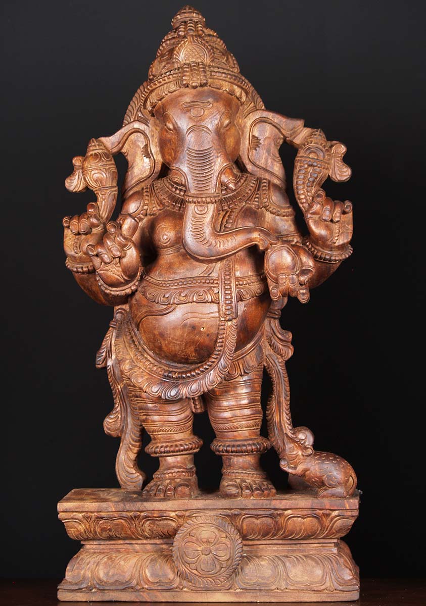 Wooden Standing Ganesha Statue 36"