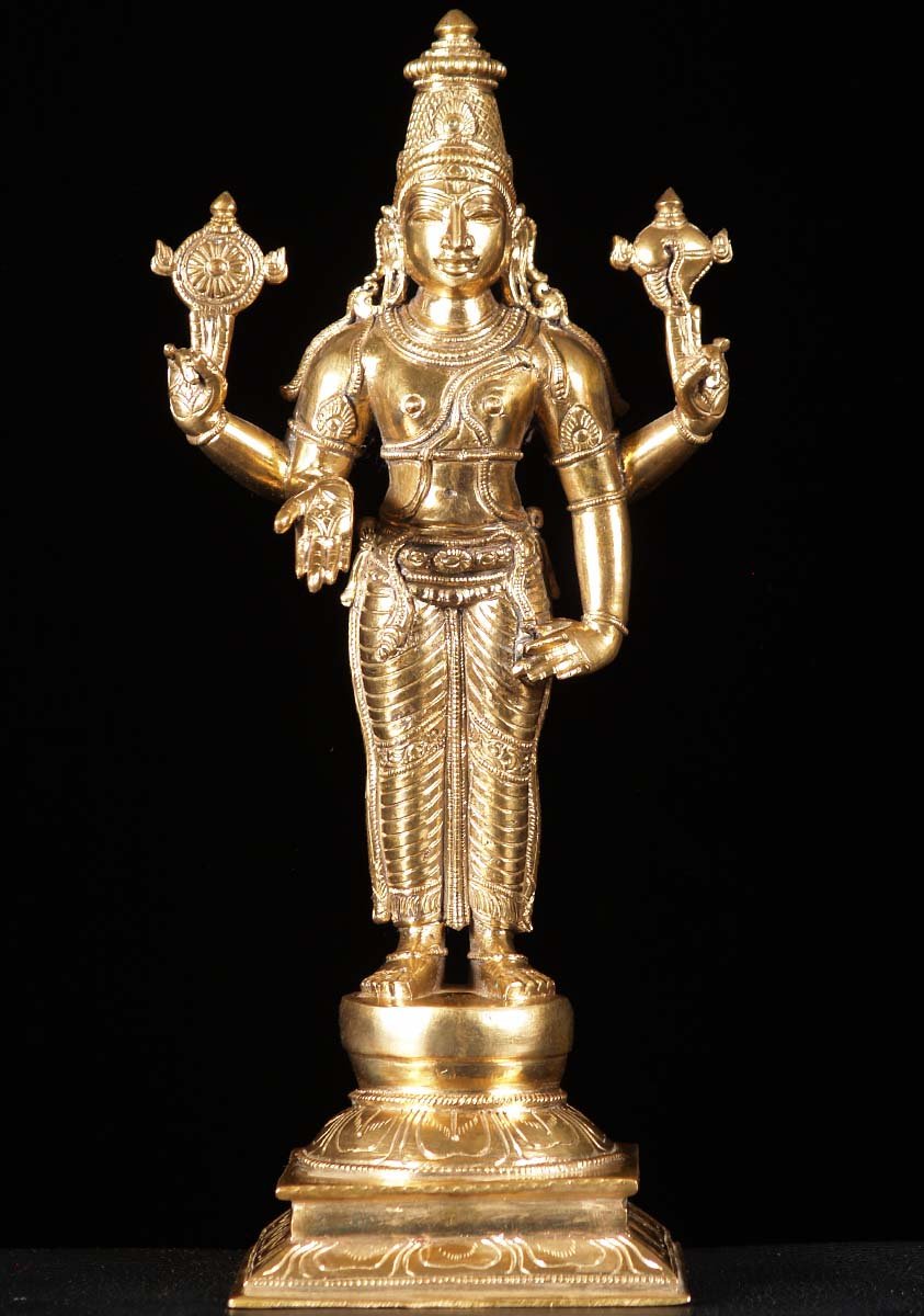 Standing Golden Bronze Vishnu 12"