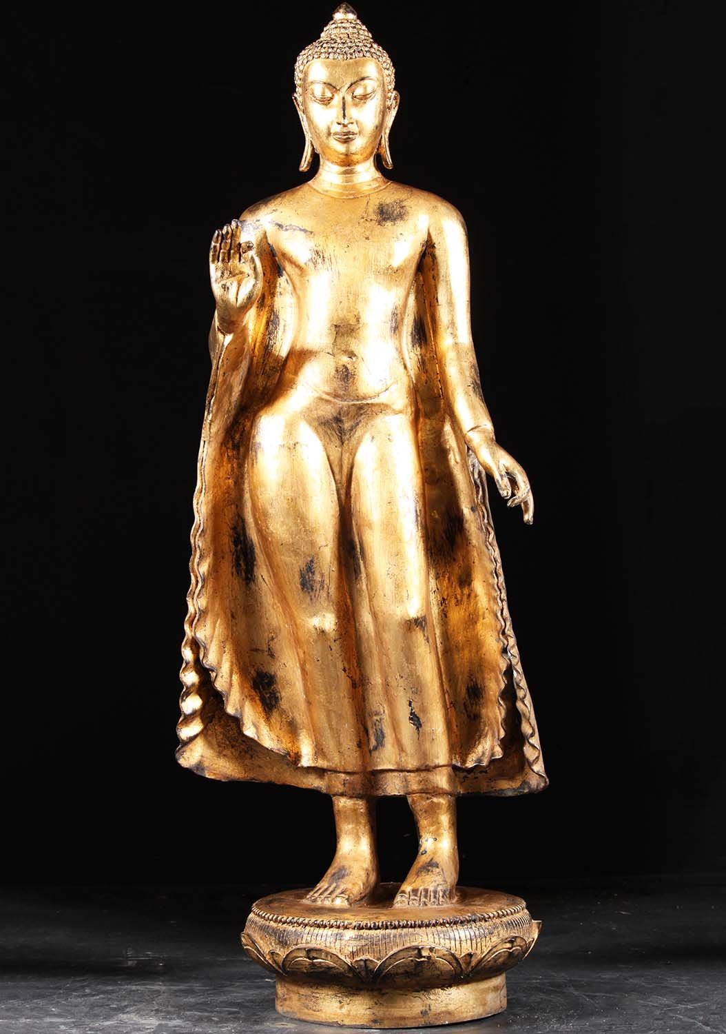 Gold Leaf Standing Gupta Buddha Statue 57"