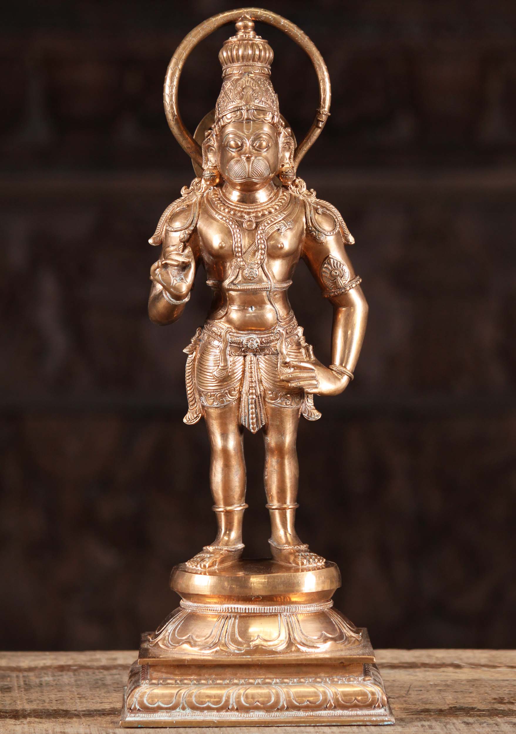 Bronze Hanuman Statue with Tail Overhead 16"