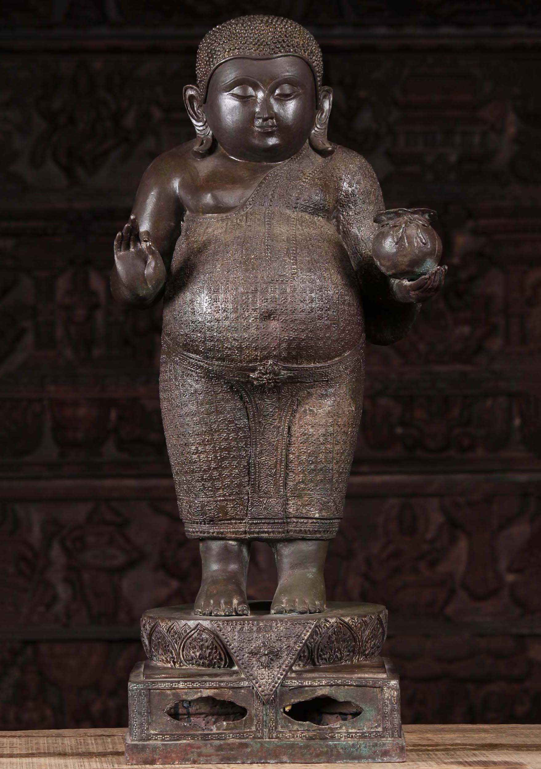 Brass Hotei Buddha Fat & Happy Buddha of Wealth and Prosperity Vitarka Mudra of Teaching 31"